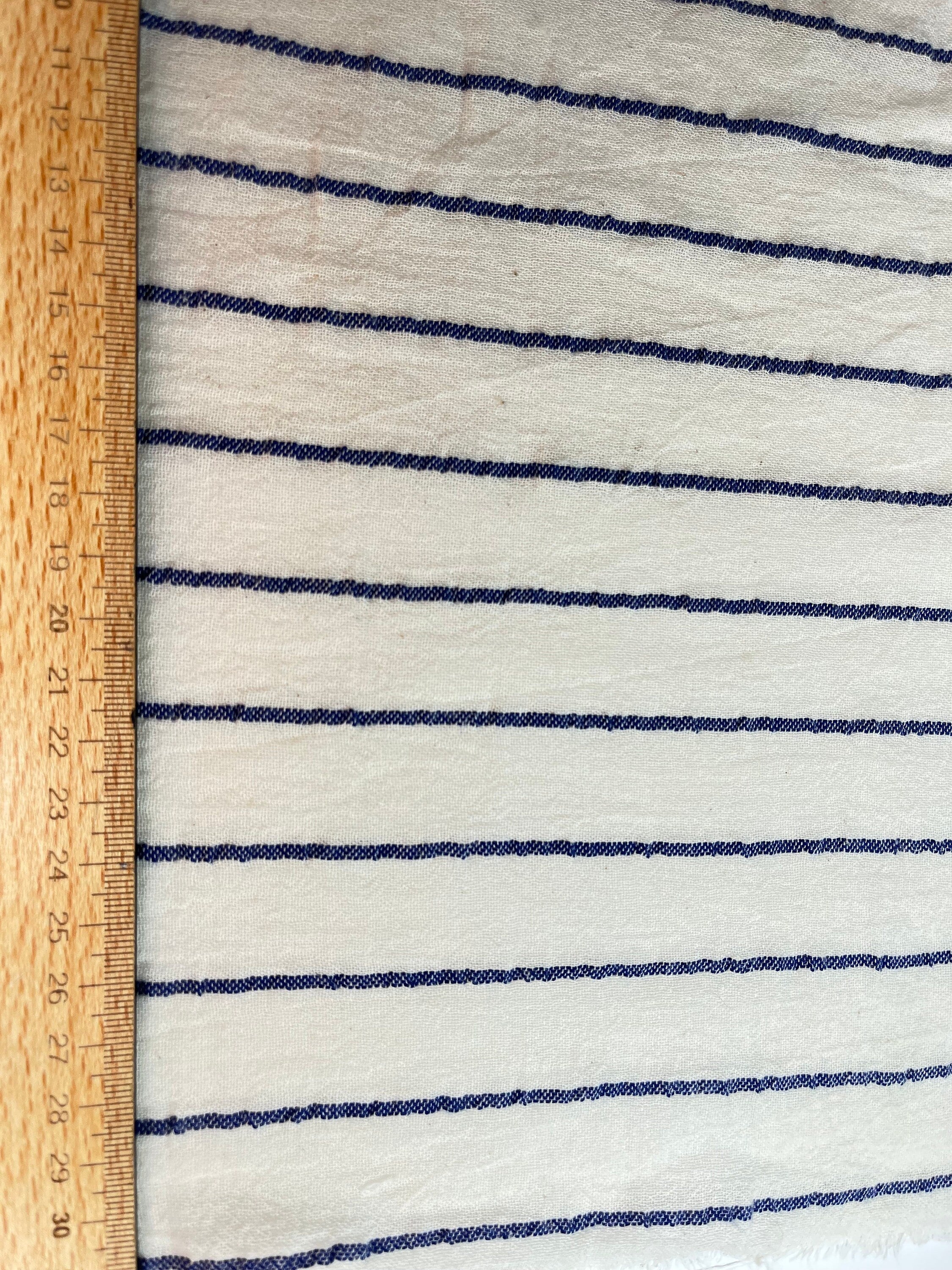 Navy - Black Striped Neutral Organic Cotton Fabric By The Meter.