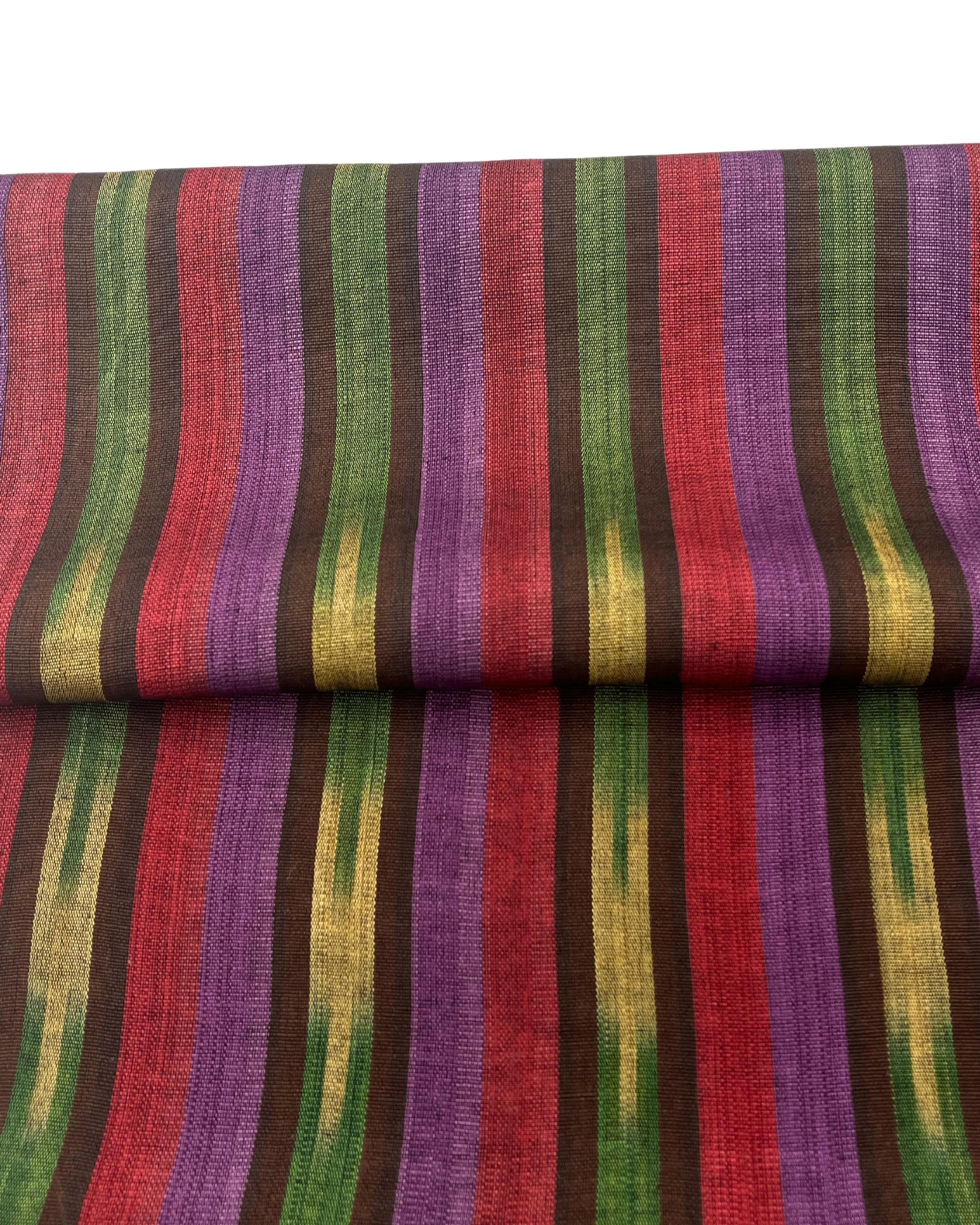 Purple Red Ikat Striped Silk Home Textile Interior Fabrics.