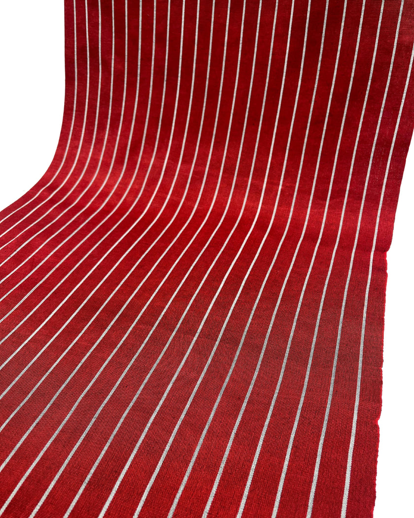 Osmanlı Başlıklı Kırmızı Gümüş Çizgili Lüks İpek Döşeme, Ev Tekstili İç Mekan Kumaşları: Yastık Kılıfları, Kimono Esintili Tasarımlar, İpek Şantung.