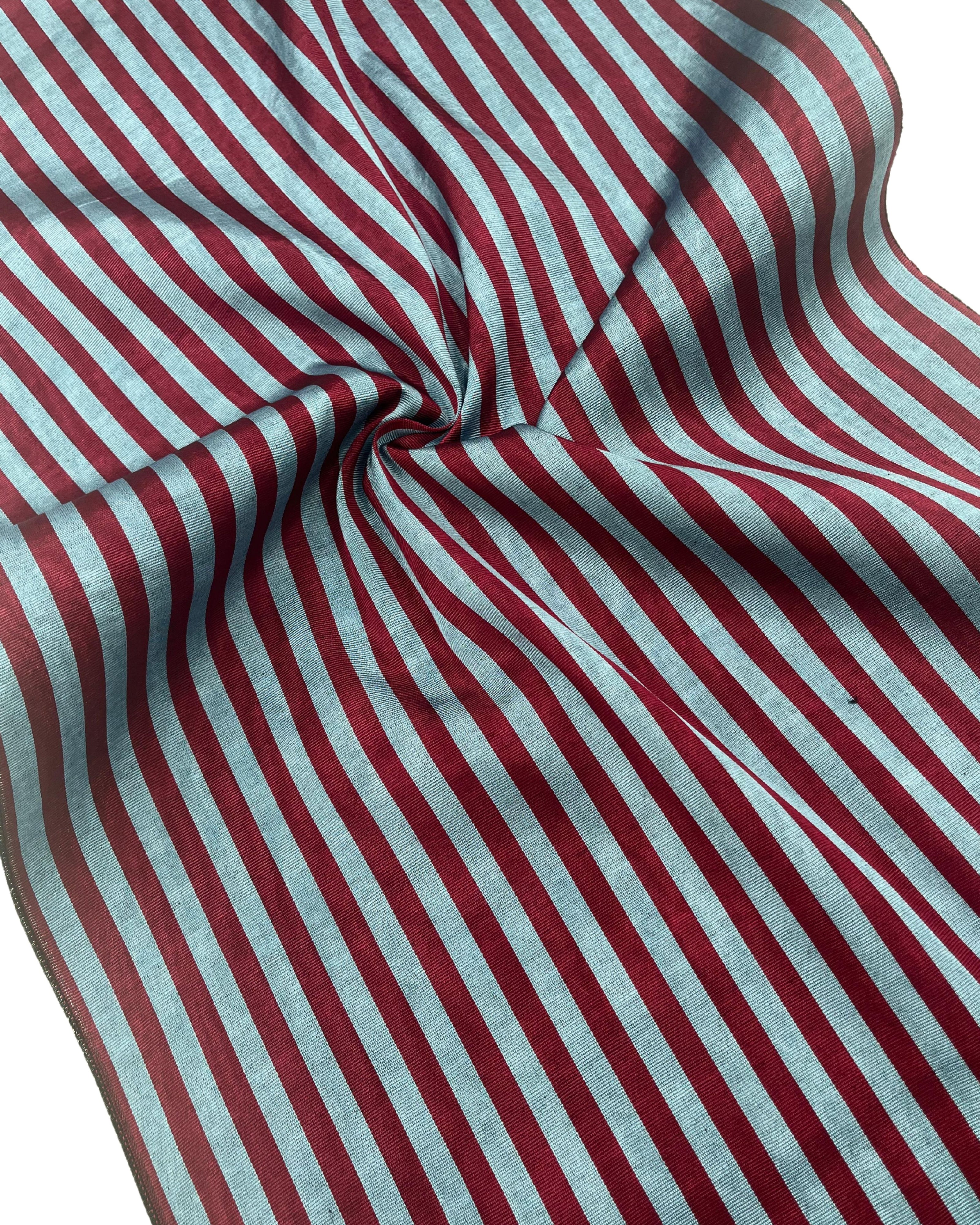 Blue Burgundy Striped Silk Home Textile Interior Fabric Moire.