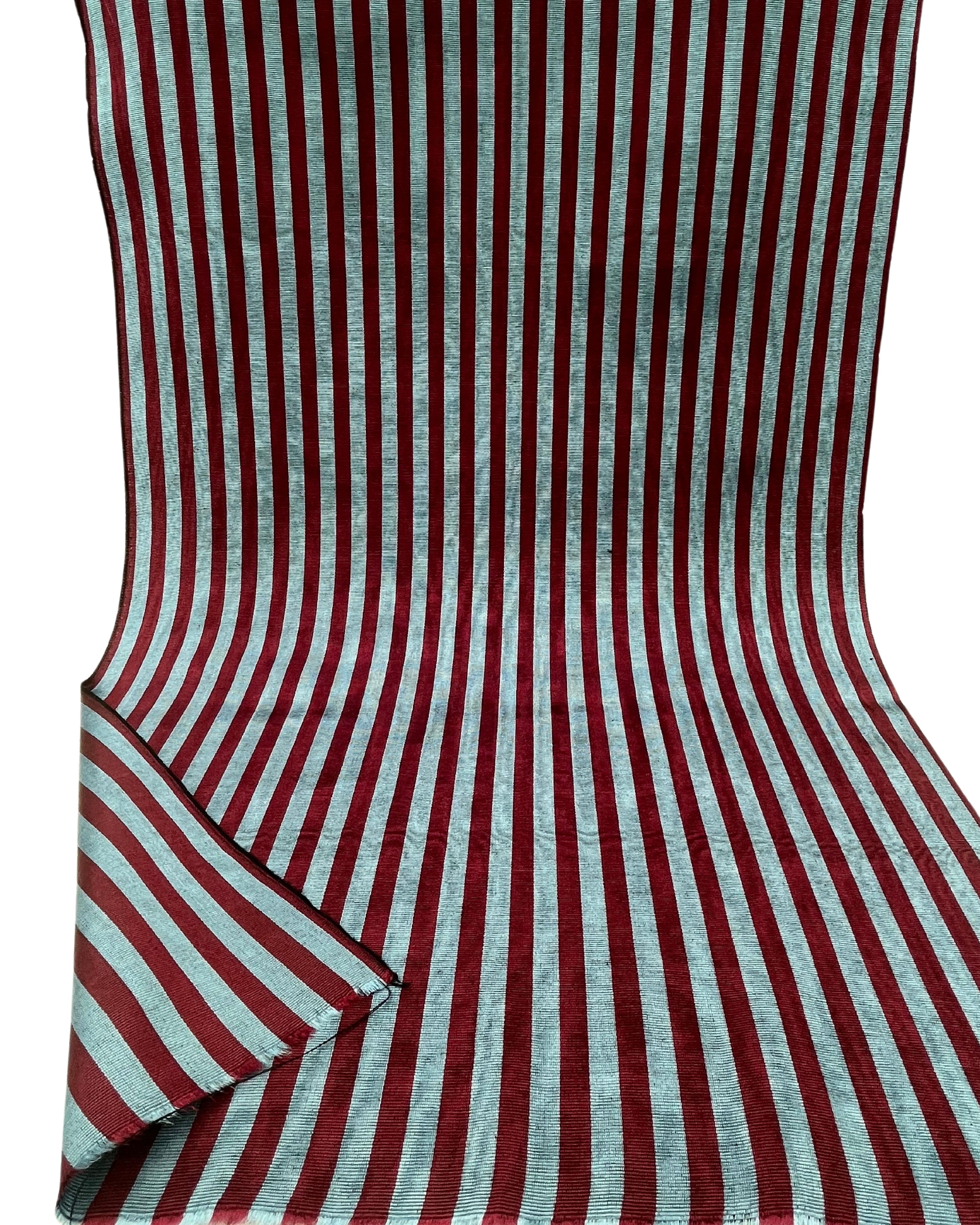 Blue Burgundy Striped Silk Home Textile Interior Fabric Moire.