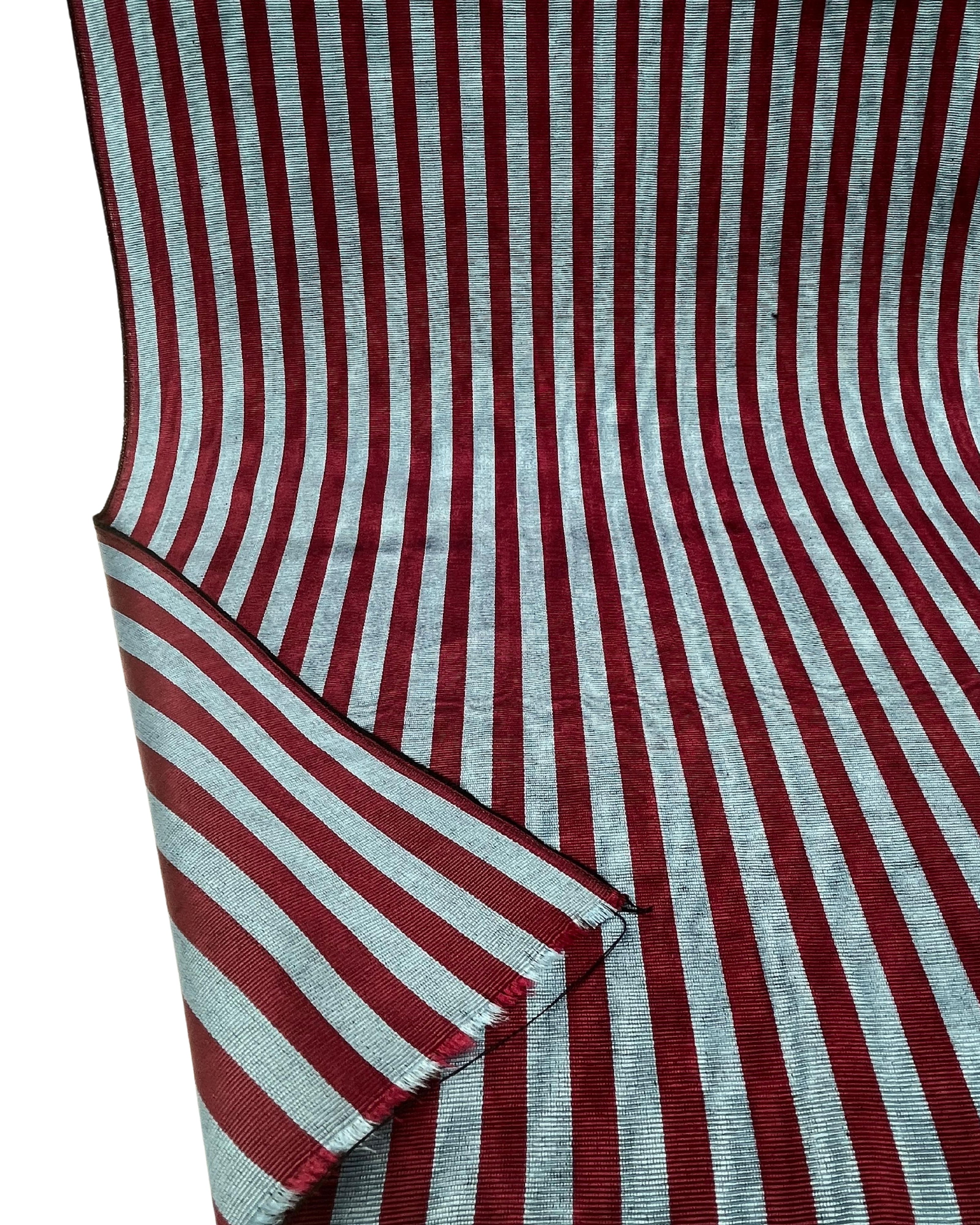 Blue Burgundy Striped Silk Home Textile Interior Fabric Moire.