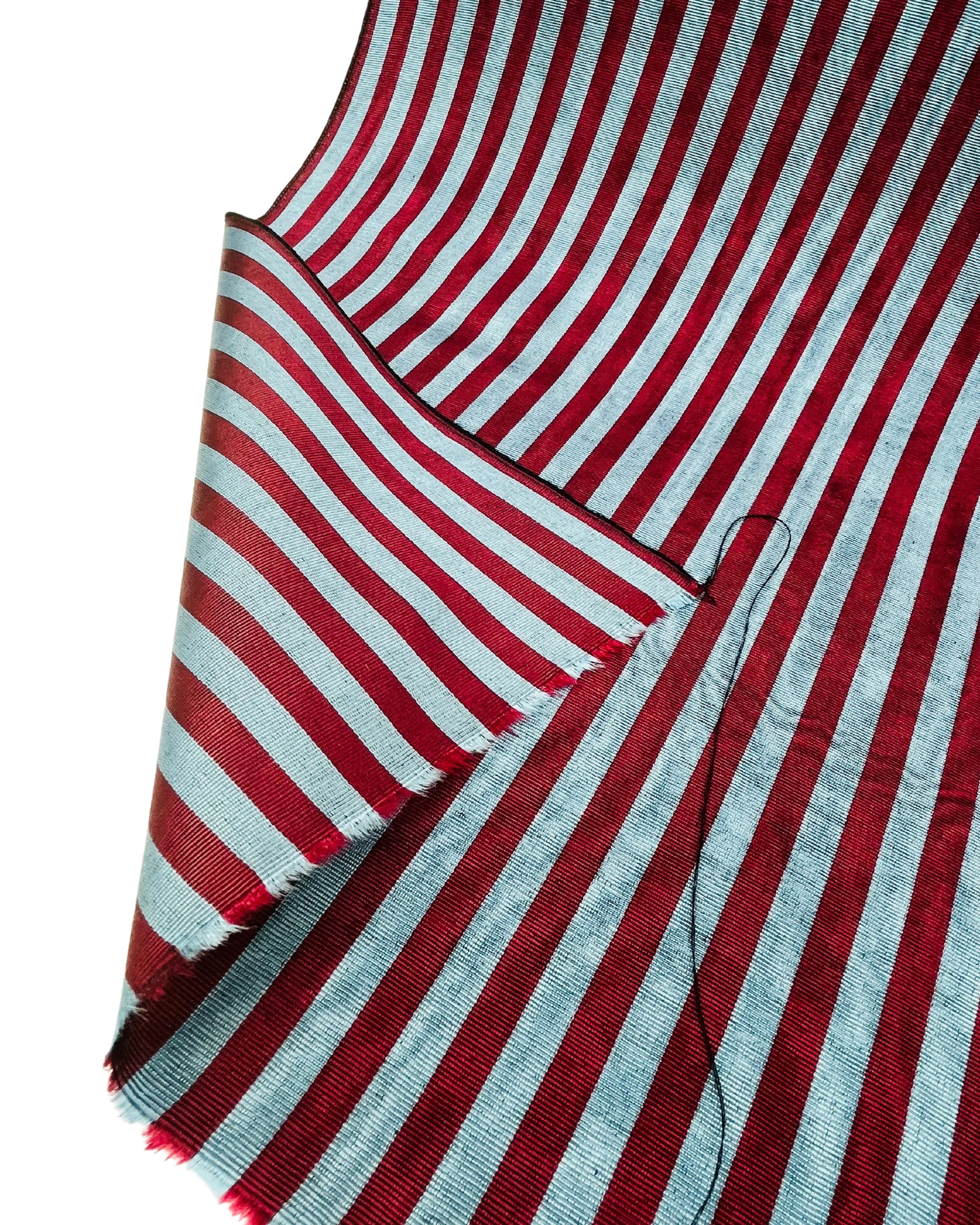 Blue Burgundy Striped Silk Home Textile Interior Fabric Moire.