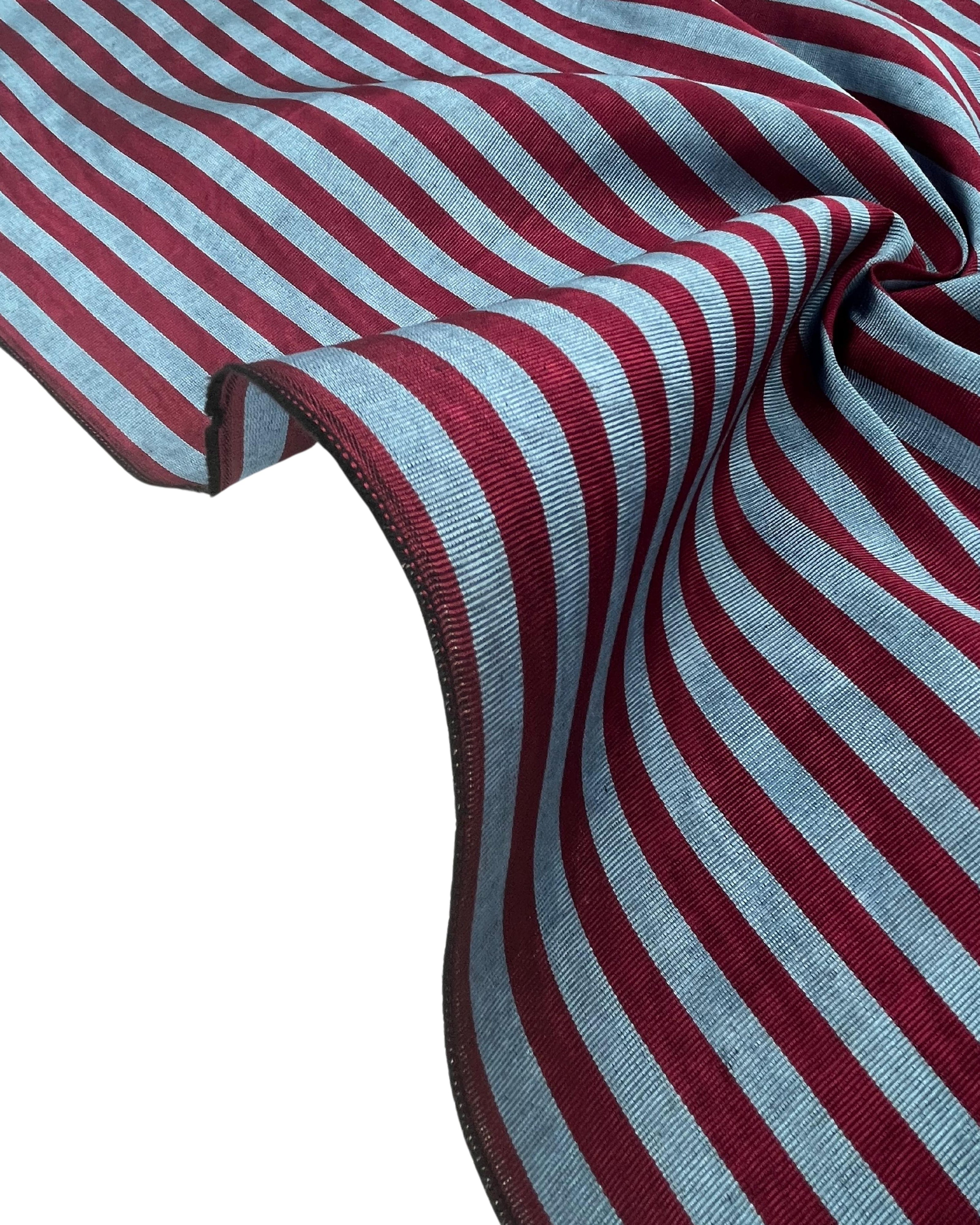Blue Burgundy Striped Silk Home Textile Interior Fabric Moire.