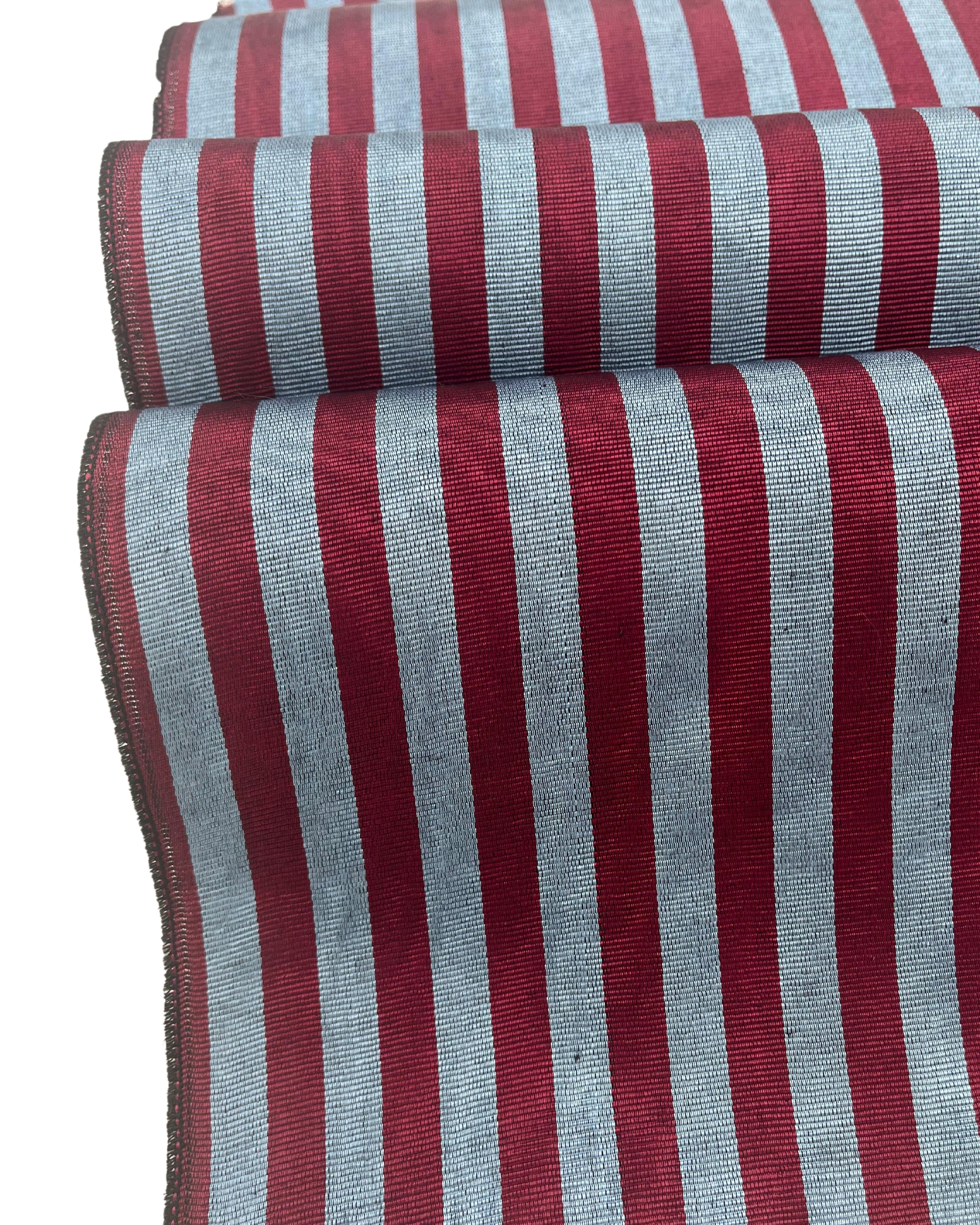 Blue Burgundy Striped Silk Home Textile Interior Fabric Moire.