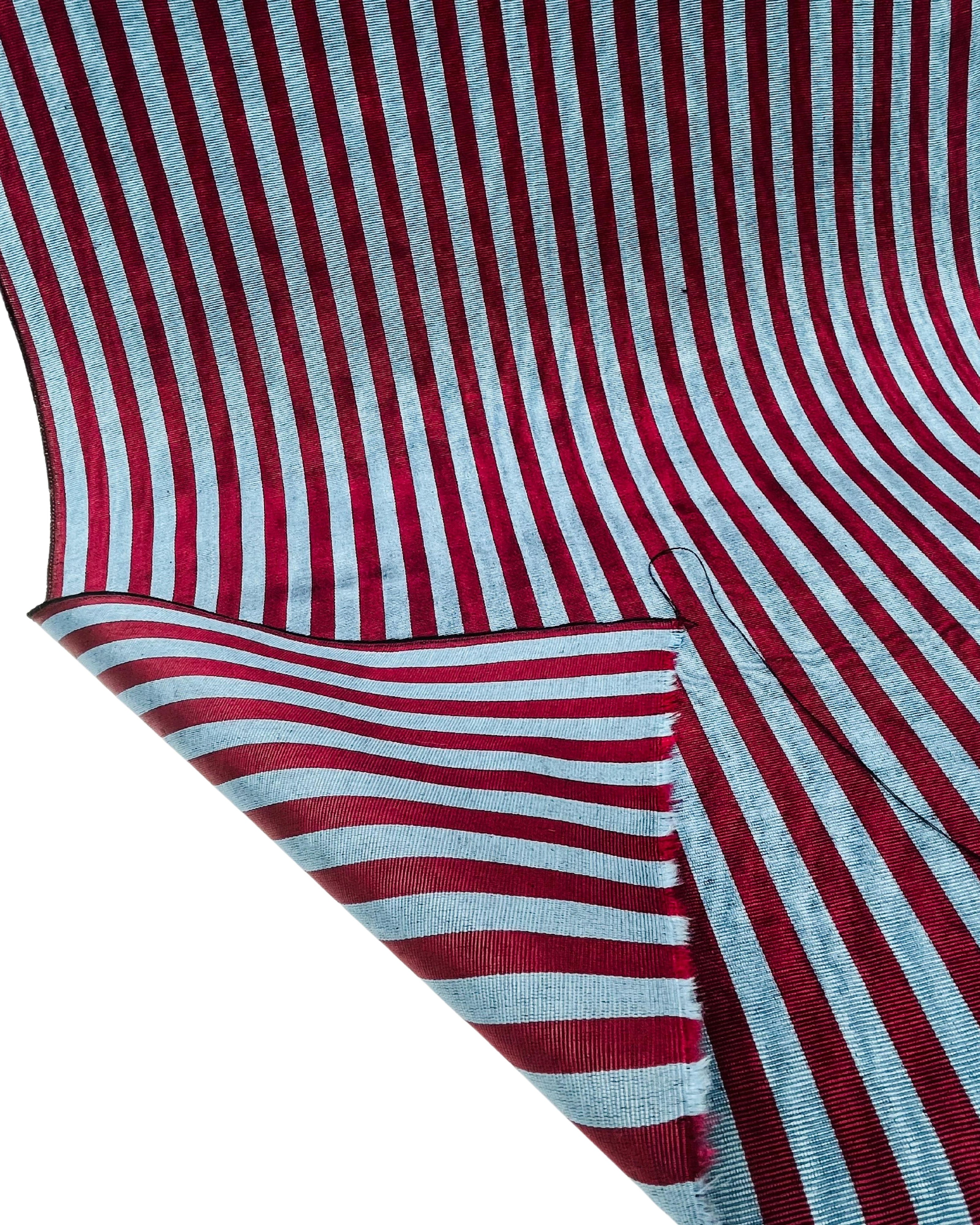 Blue Burgundy Striped Silk Home Textile Interior Fabric Moire.