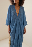 Indigo Blue Textured Sheer Linen Fabric.