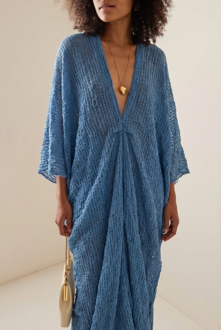 Indigo Blue Textured Sheer Linen Fabric.