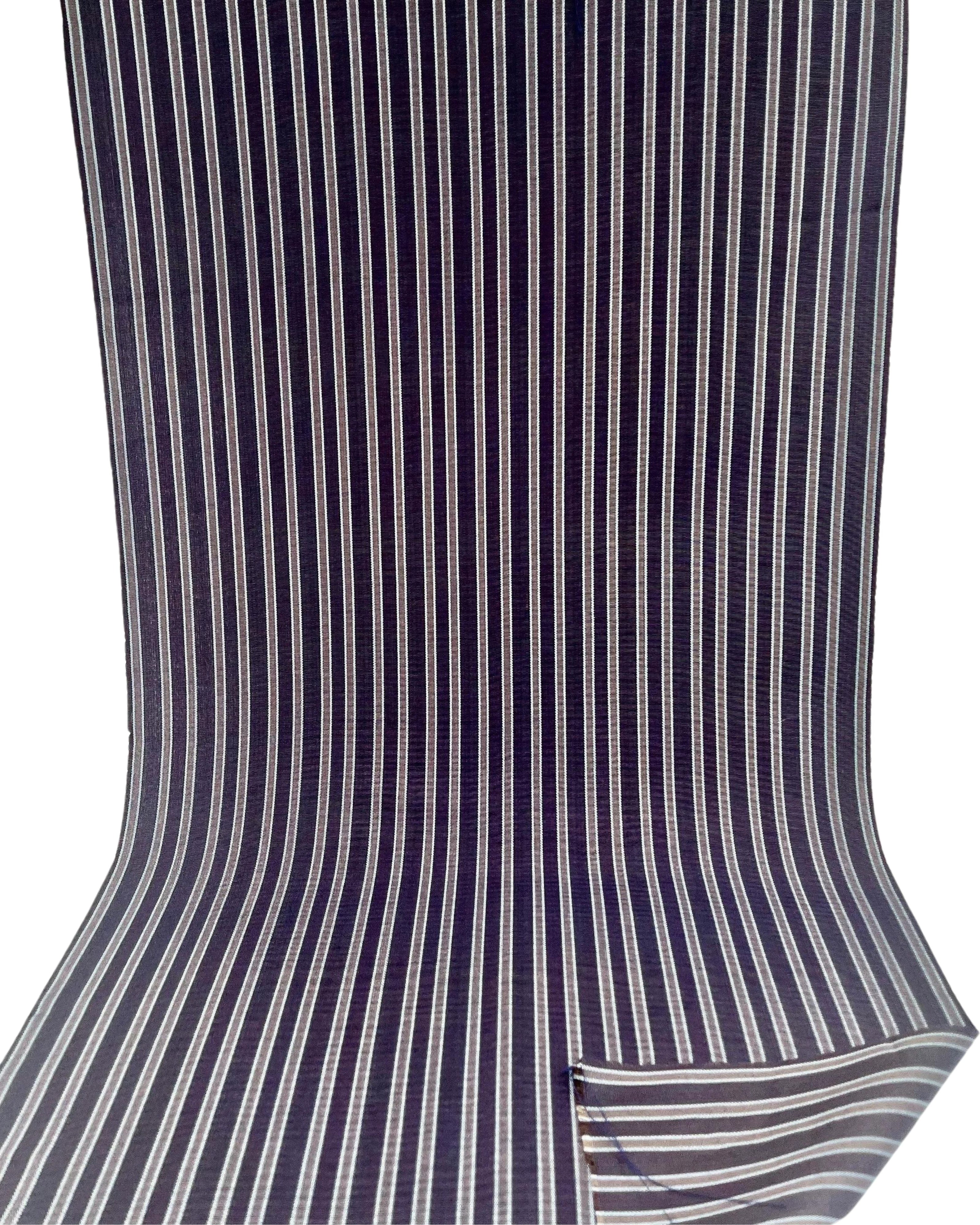 Navy Silver Stripes Silk Moire Home Textile Interior Fabrics Watermark Pattern.