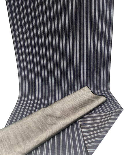 Navy Silver Stripes Silk Moire Home Textile Interior Fabrics Watermark Pattern.