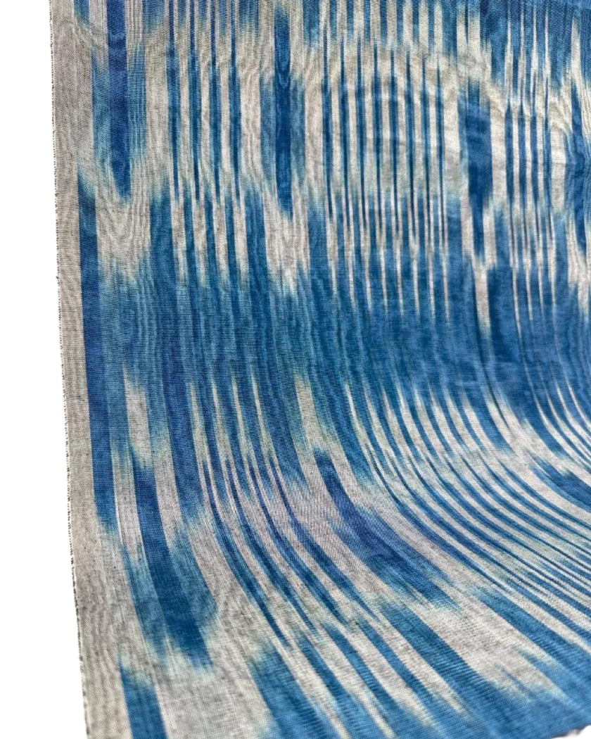 Osmanlı Başlıklı Mavi İkat Çizgili Lüks İpek Döşeme, Ev Tekstili İç Mekan Kumaşları: Yastık Kılıfları, Kimono Esintili Tasarımlar, Filigran Desenleri.