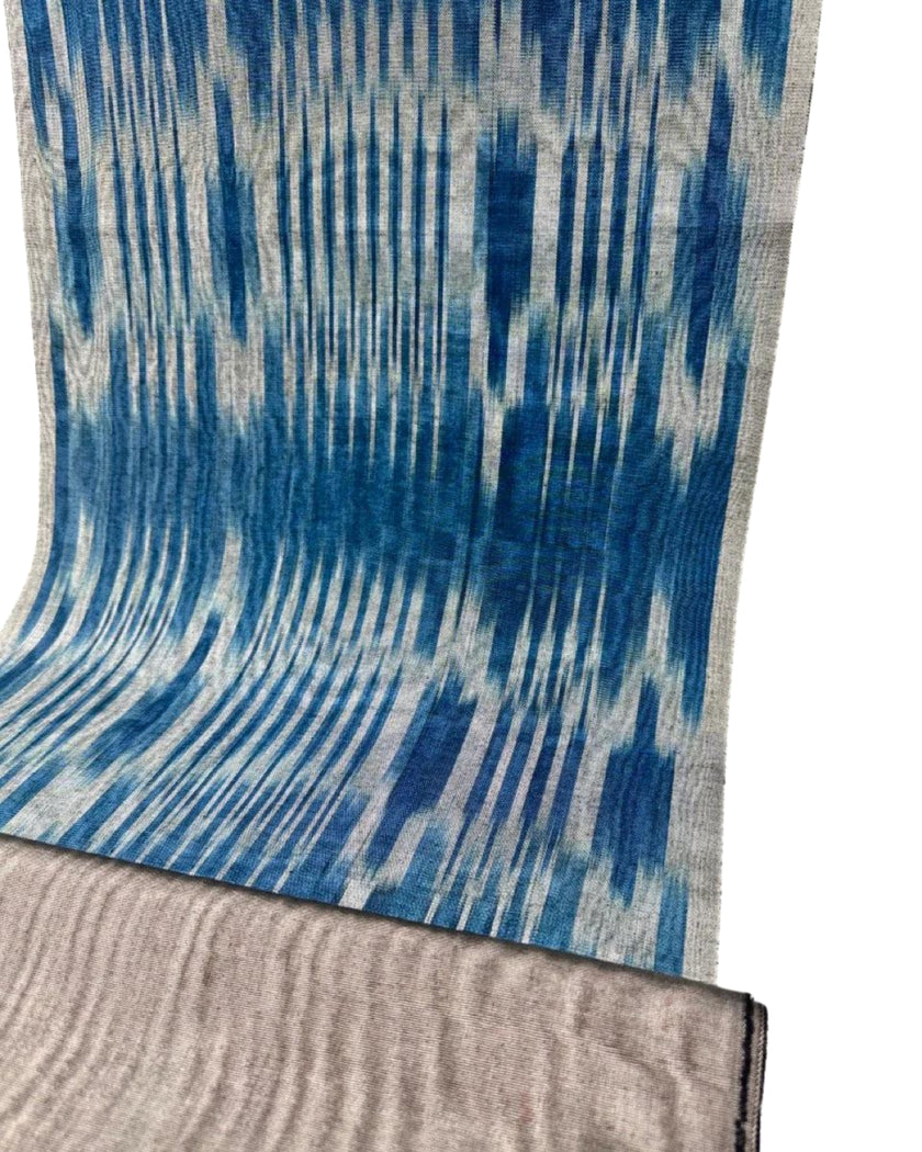 Osmanlı Başlıklı Mavi İkat Çizgili Lüks İpek Döşeme, Ev Tekstili İç Mekan Kumaşları: Yastık Kılıfları, Kimono Esintili Tasarımlar, Filigran Desenleri.