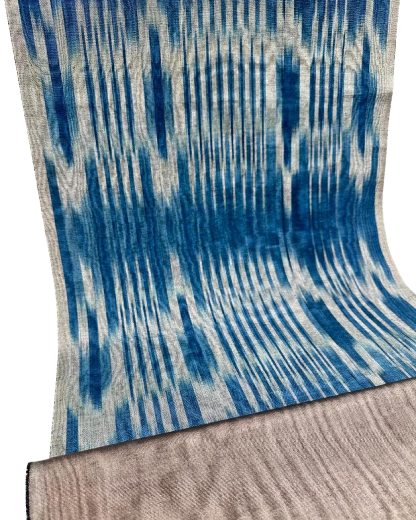 Osmanlı Başlıklı Mavi İkat Çizgili Lüks İpek Döşeme, Ev Tekstili İç Mekan Kumaşları: Yastık Kılıfları, Kimono Esintili Tasarımlar, Filigran Desenleri.