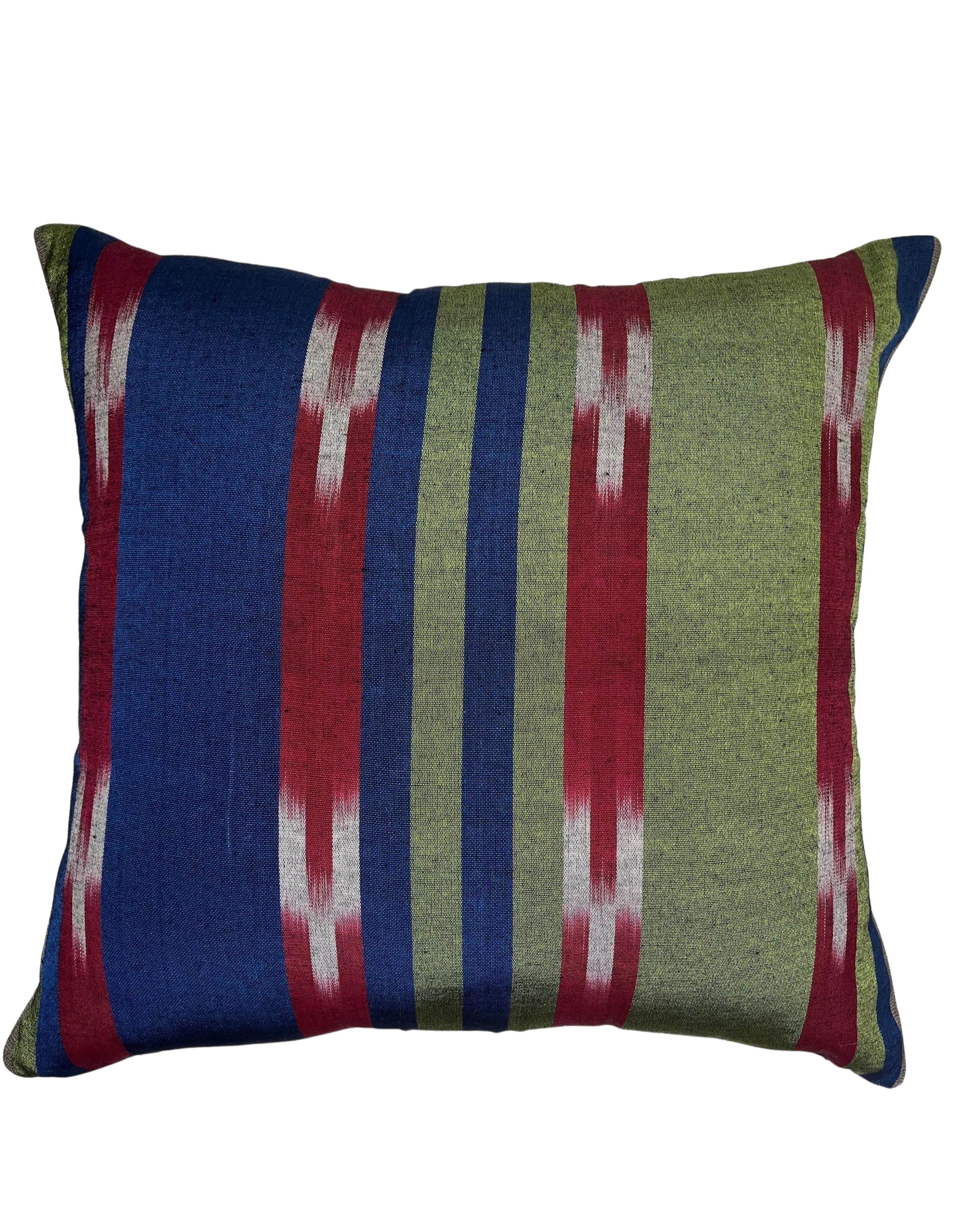 Blue Green Ikat Striped Silk Home Textile Interior Fabrics Moire.
