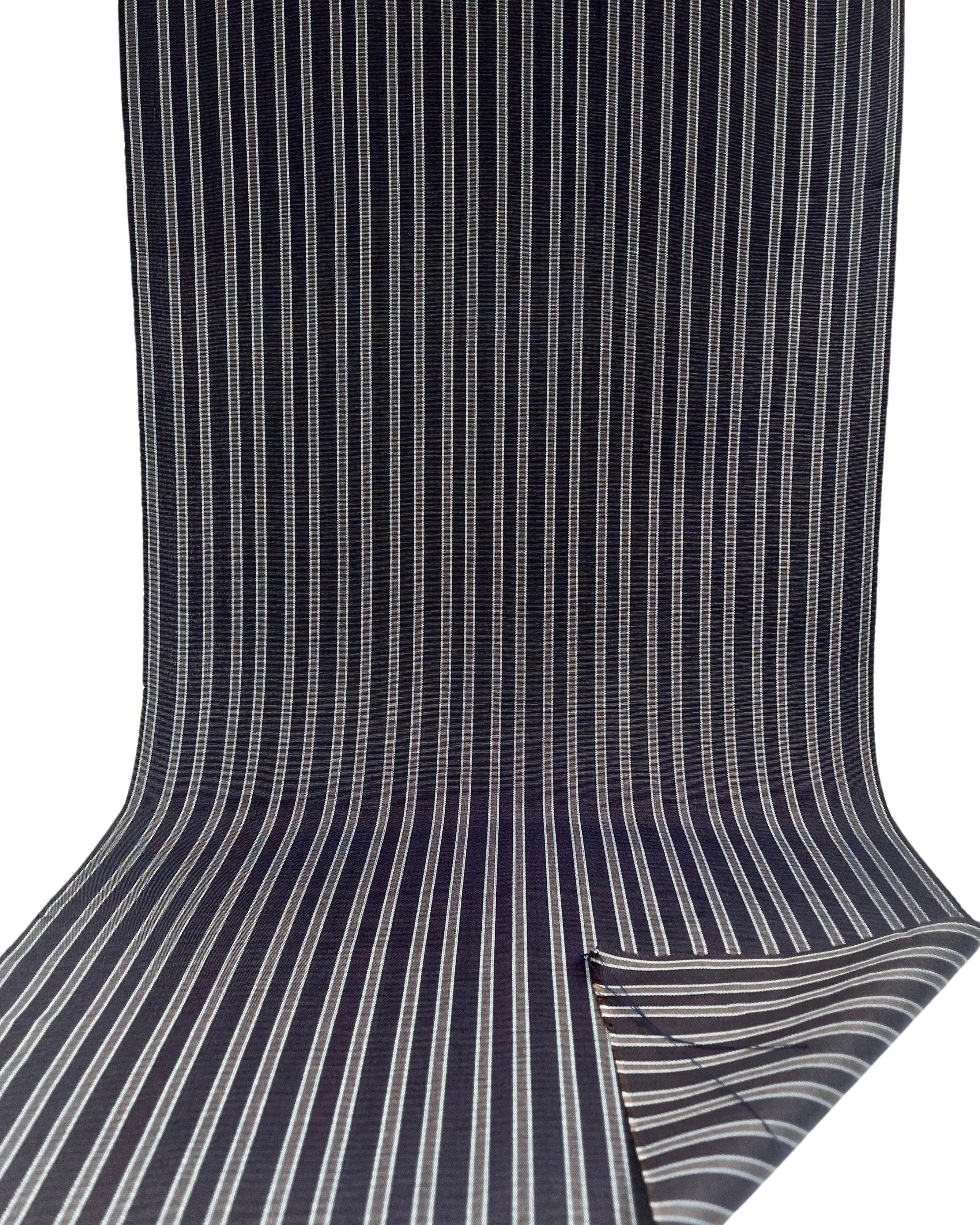 Navy Silver Stripes Silk Moire Home Textile Interior Fabrics Watermark Pattern.