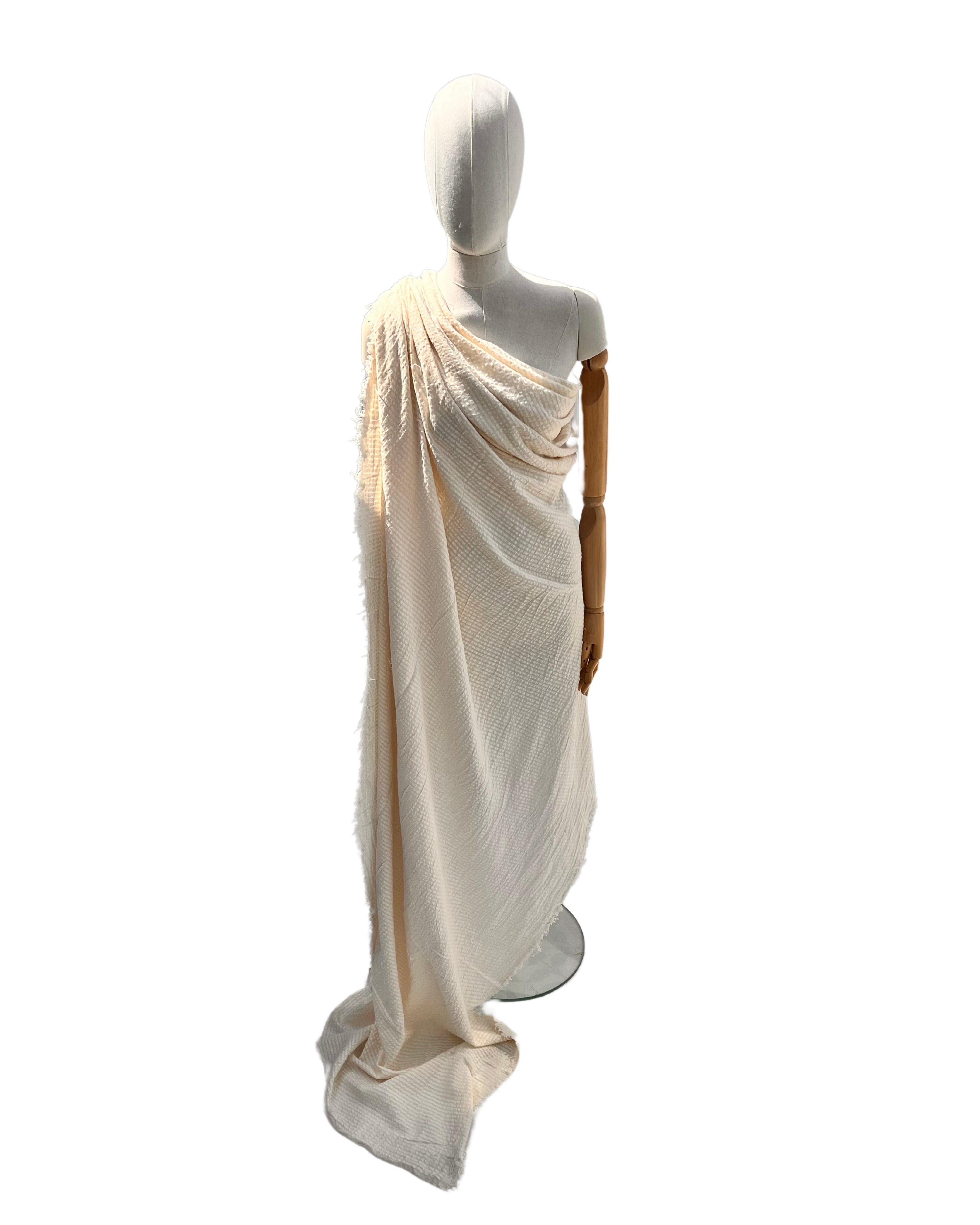 Ecru Cotton Linen Fabric By The Meter, Neutral Undyed Pin Stripes.