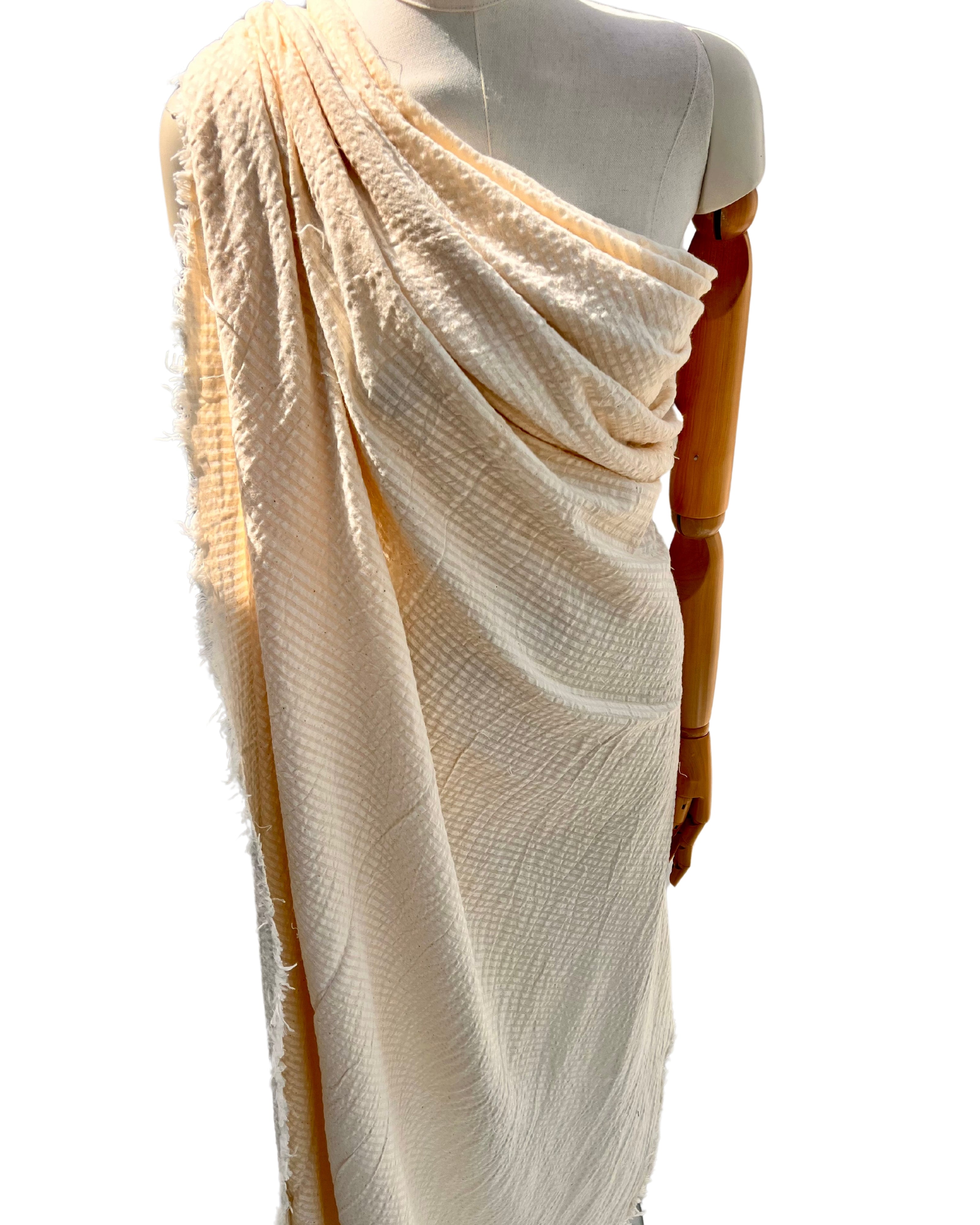 Ecru Cotton Linen Fabric By The Meter, Neutral Undyed Pin Stripes.