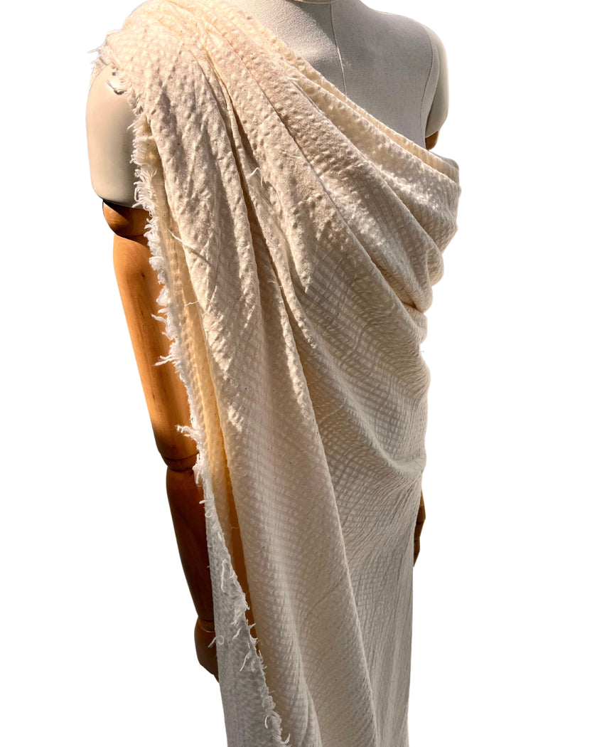 Metre Fiyatına Ağartılmamış Ekru Pamuklu Keten Kumaş, Nötr Boyanmamış İnce Çizgiler, Geniş En.