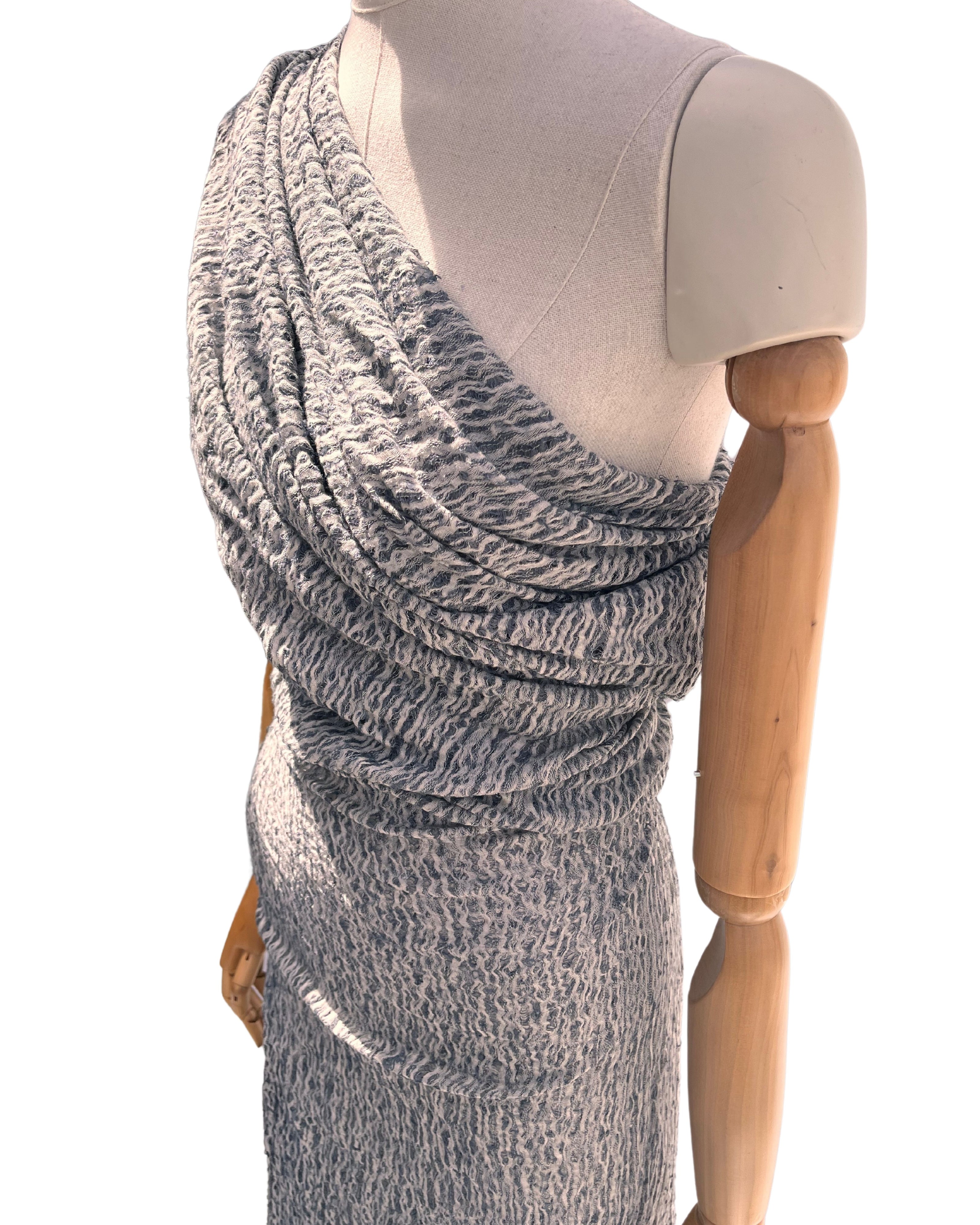 Bluish Gray Linen Fabric By The Yard Textured Handloom Semi-Sheer Natural Fabrics.