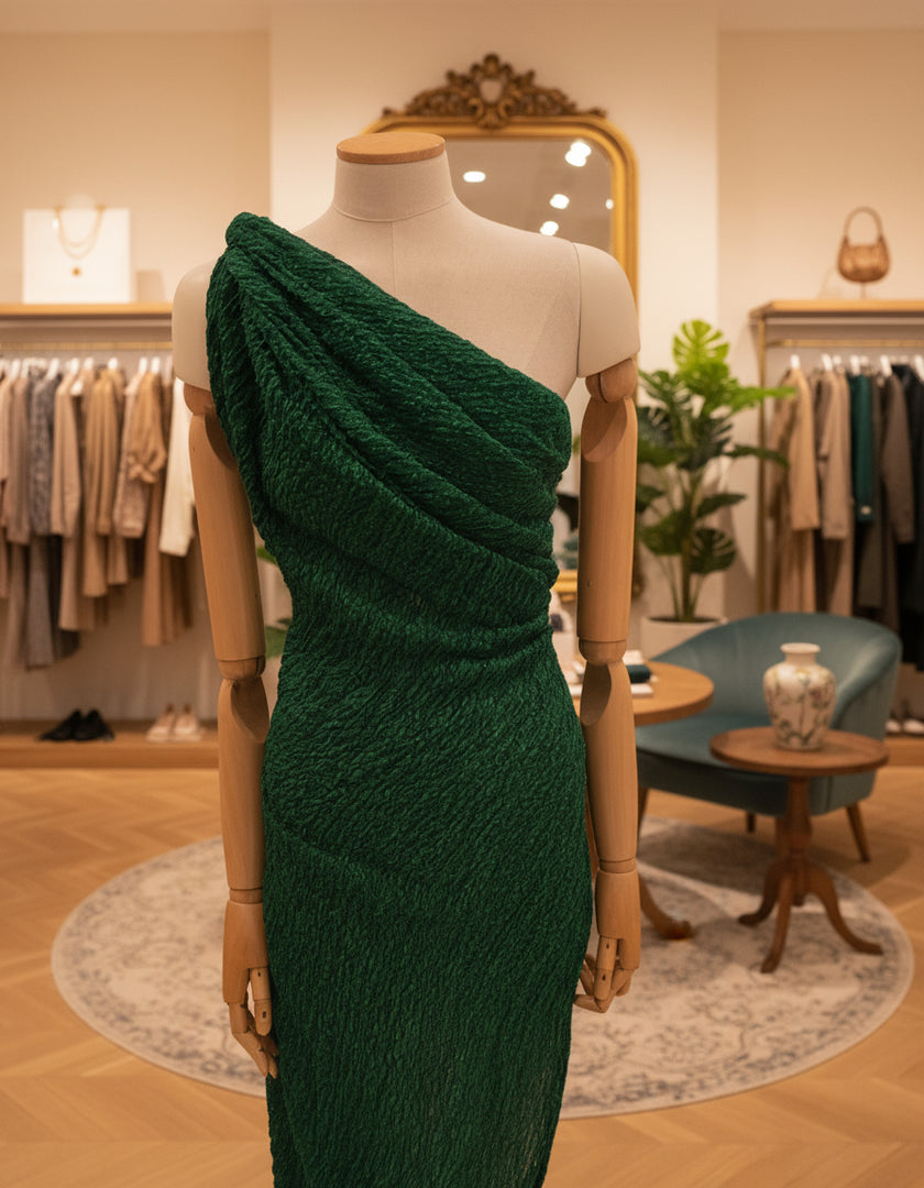 Metre Kare Yeşil Keten Kumaş, Organik Pamuklu Kumaş, Dokulu El Dokuma Yarı Şeffaf Doğal Kumaşlar.