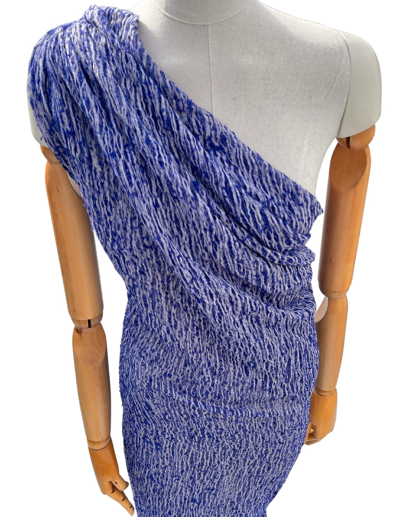 Tissus naturels uniques Sax Blue : mélange de lin en coton funky, transparent et texturé | Tissus spéciaux de qualité avec texture 3D pour les créations estivales.