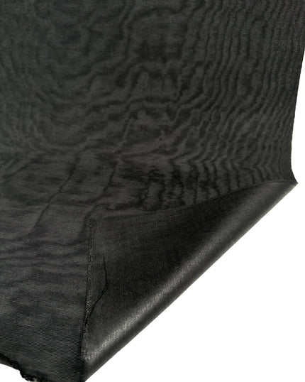 Black Silk Fabric, Moire Silk Fabric, Silk By The Yard. Watermark Pattern.