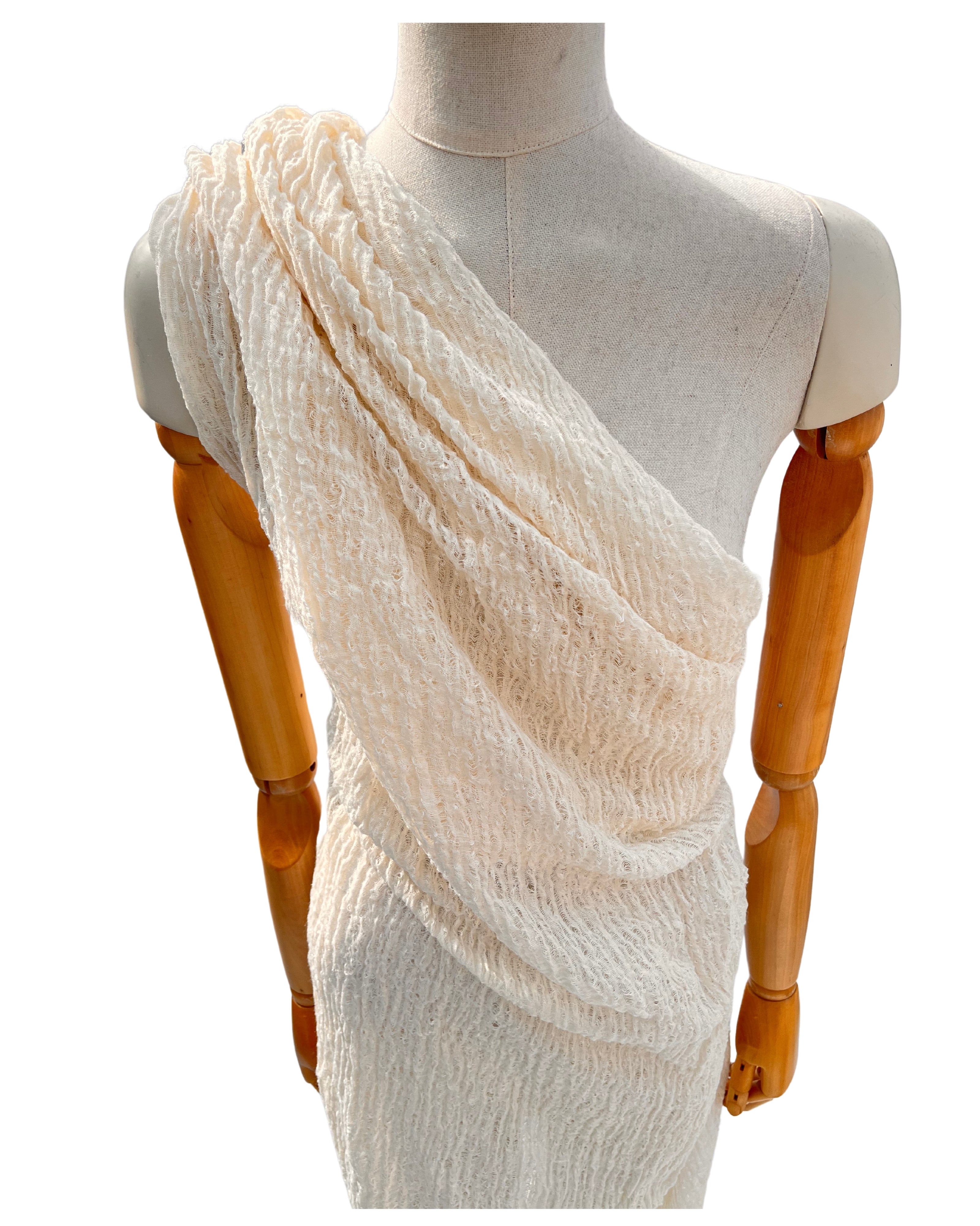 Tissu en lin par cour, tissu en coton biologique, tissus naturels semi-transparents texturés / non blanchis, blanc ivoire.