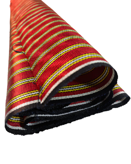 Red - Yellow Stripes Silk Fabric, Moire Silk Fabric, Silk By The Yard. Watermark Pattern.