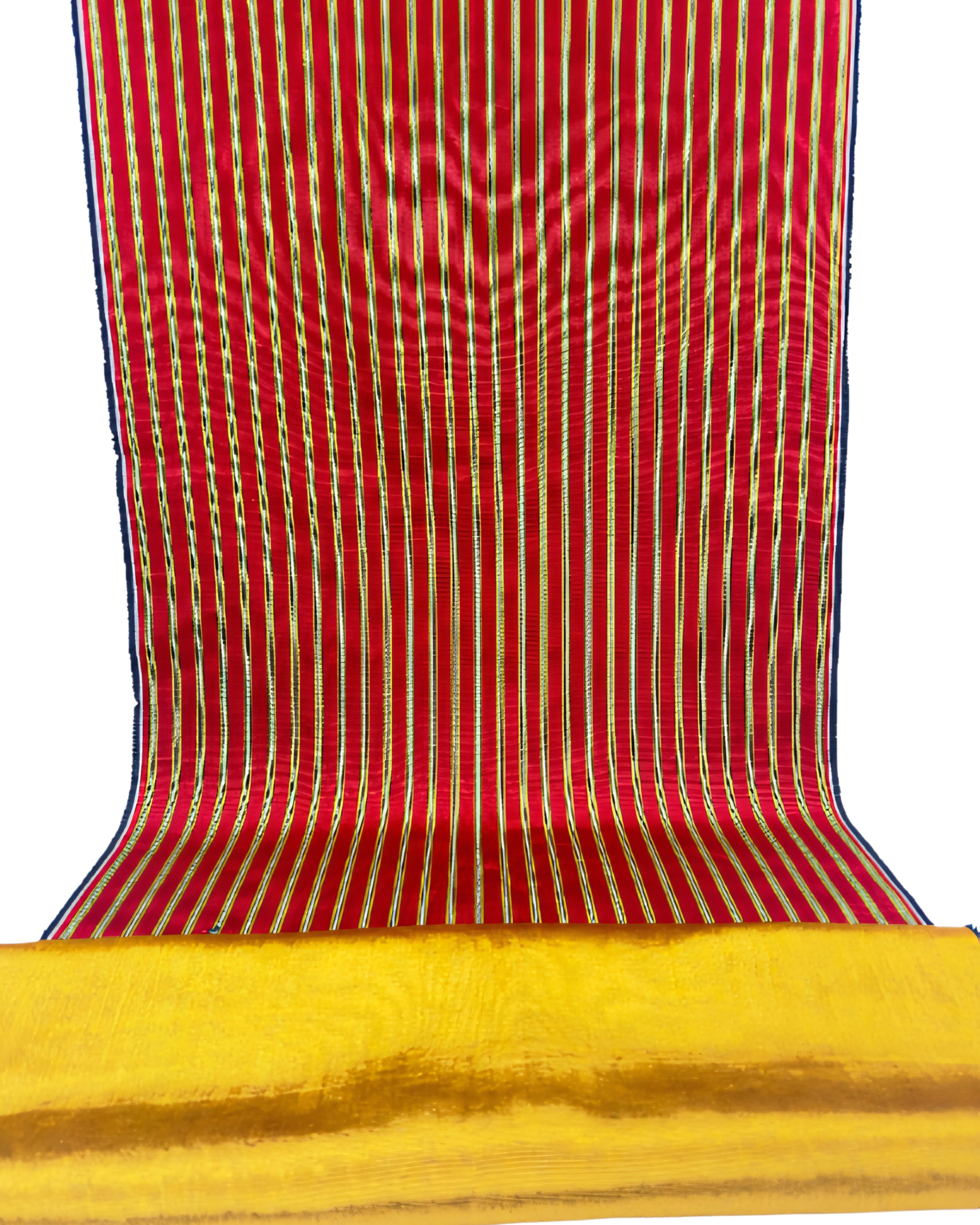 Red - Yellow Stripes Silk Fabric, Moire Silk Fabric, Silk By The Yard. Watermark Pattern.