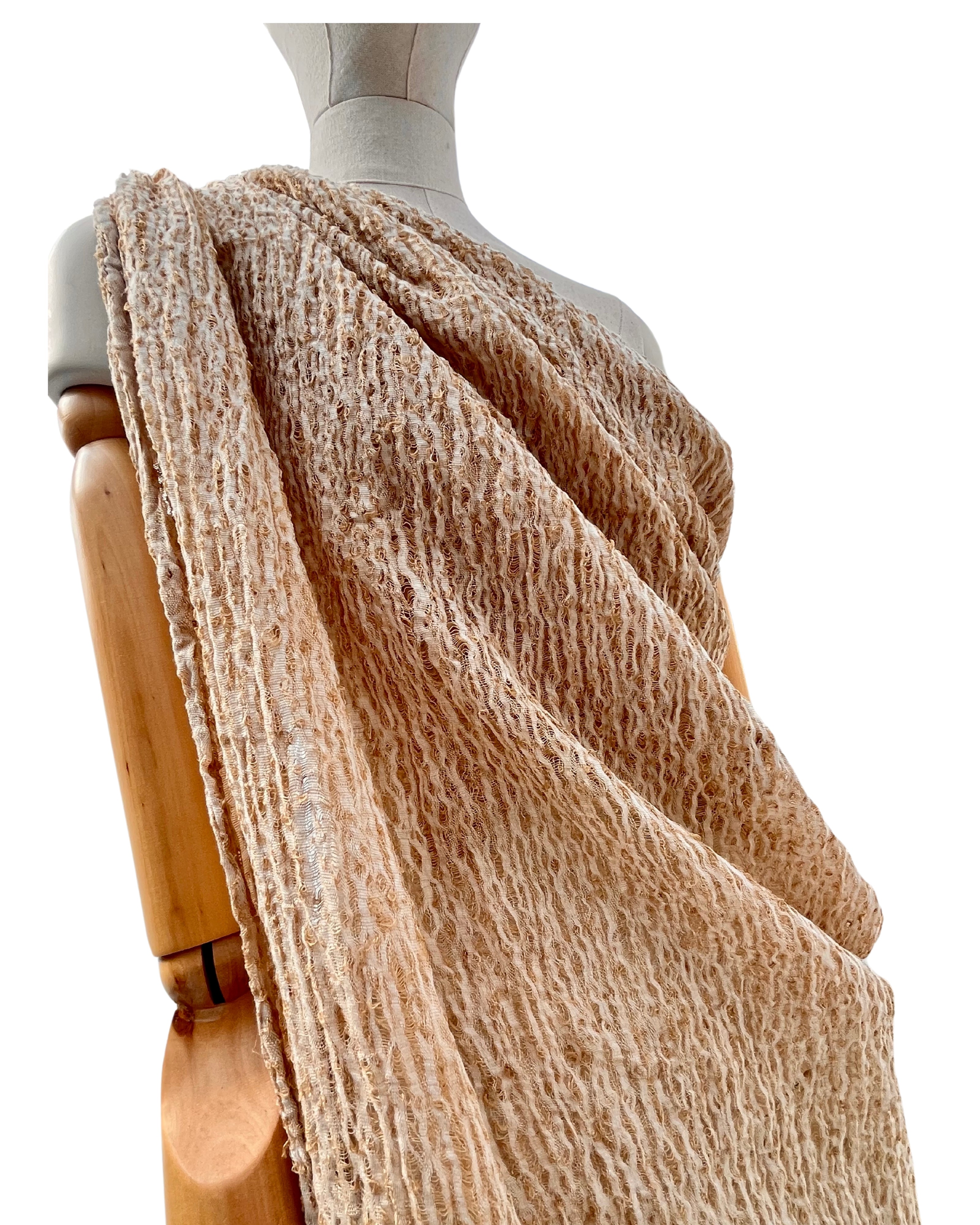 Camel Unique Natural Sheer, Textured Cotton Linen Mix Special Fabrics.