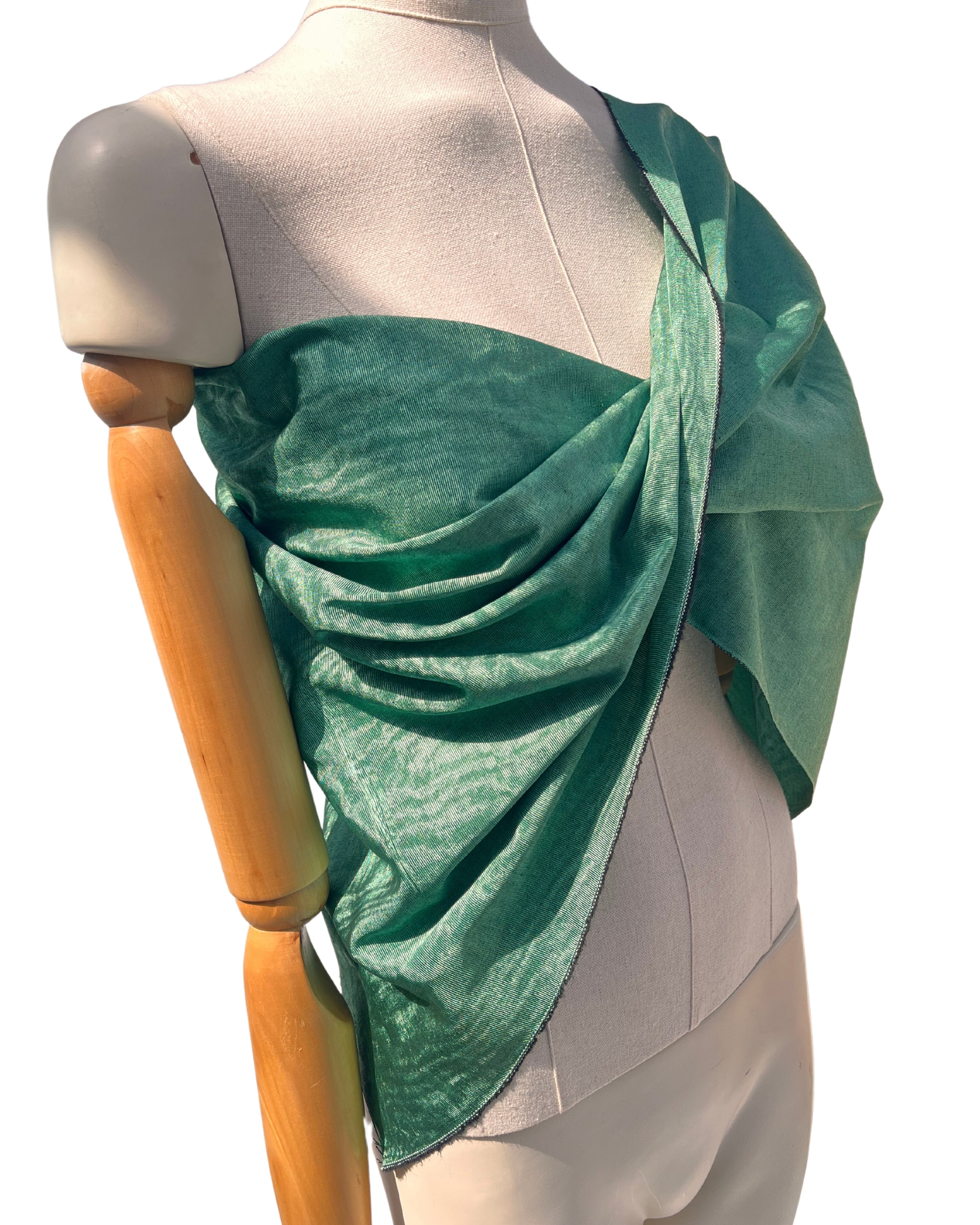 Green Colour Silk Moire Home Textile Interior Fabrics, Watermark Pattern.