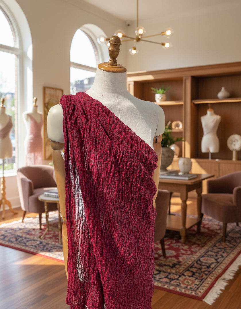 Metre Kare Kırmızı Keten Kumaş, Organik Pamuklu Kumaş, Dokulu El Dokuma Yarı Şeffaf Doğal Kumaşlar.