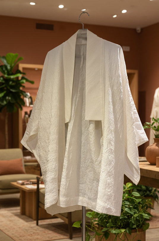 Rembourrage luxueux en soie blanc écru pour tête de lit ottoman, tissus d'intérieur pour textiles de maison : housses d'oreiller, motifs inspirés du kimono, motifs en filigrane.