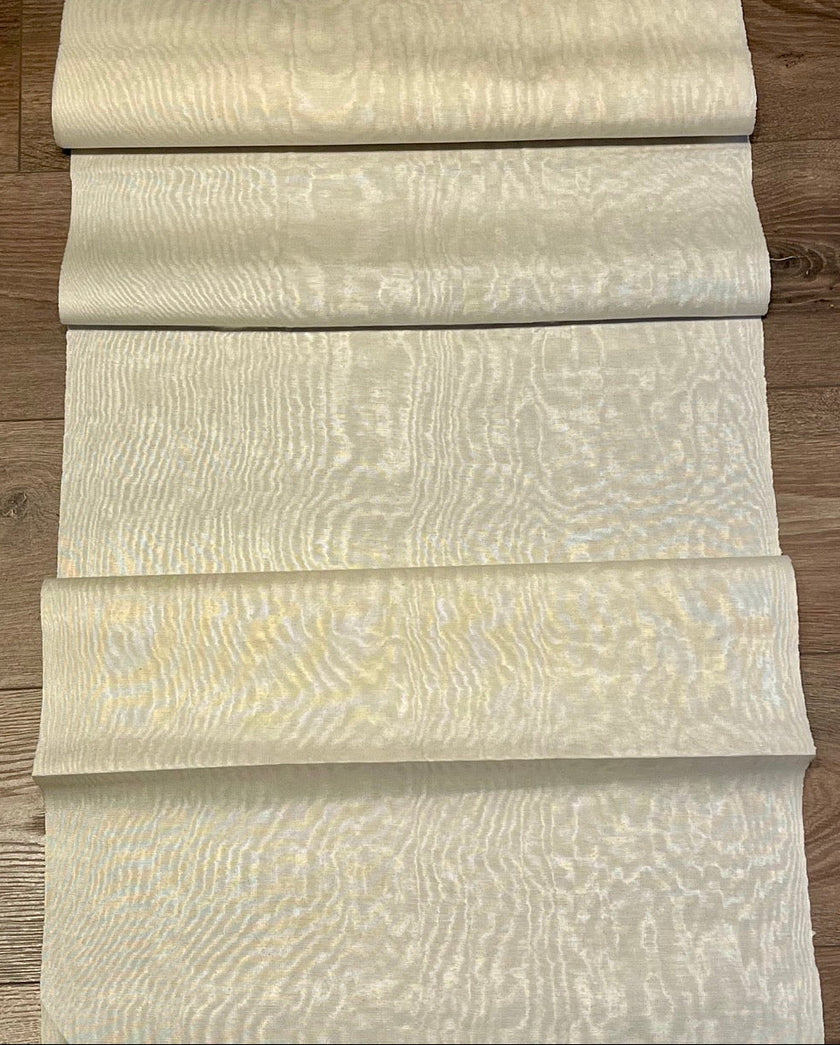 Ecru White Silk Moire For Home Textile Interior Fabrics, Watermark Pattern.