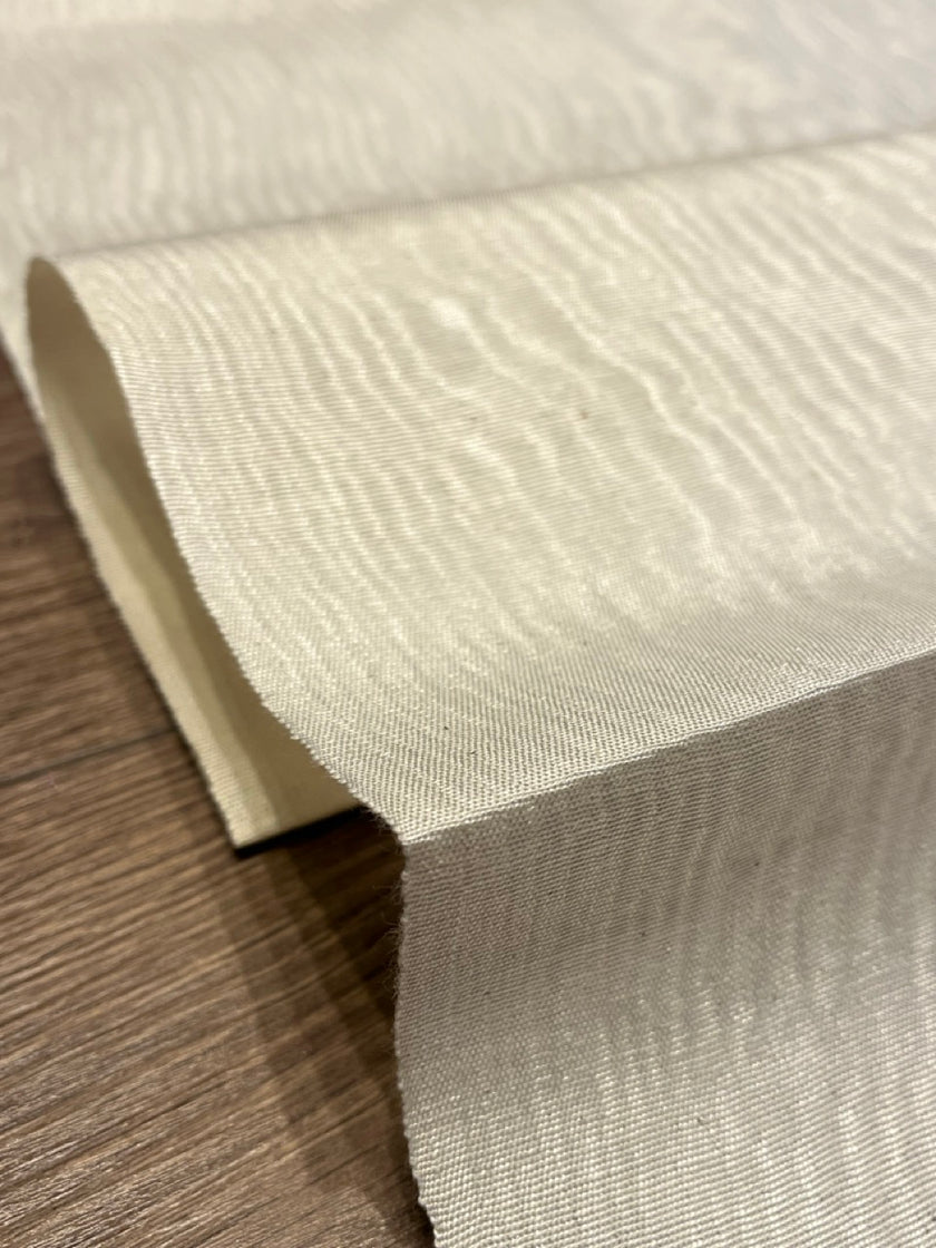 Ecru White Silk Moire For Home Textile Interior Fabrics, Watermark Pattern.