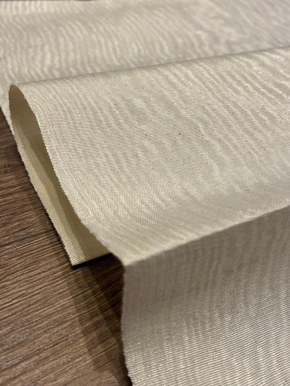 Ecru White Silk Moire For Home Textile Interior Fabrics, Watermark Pattern.