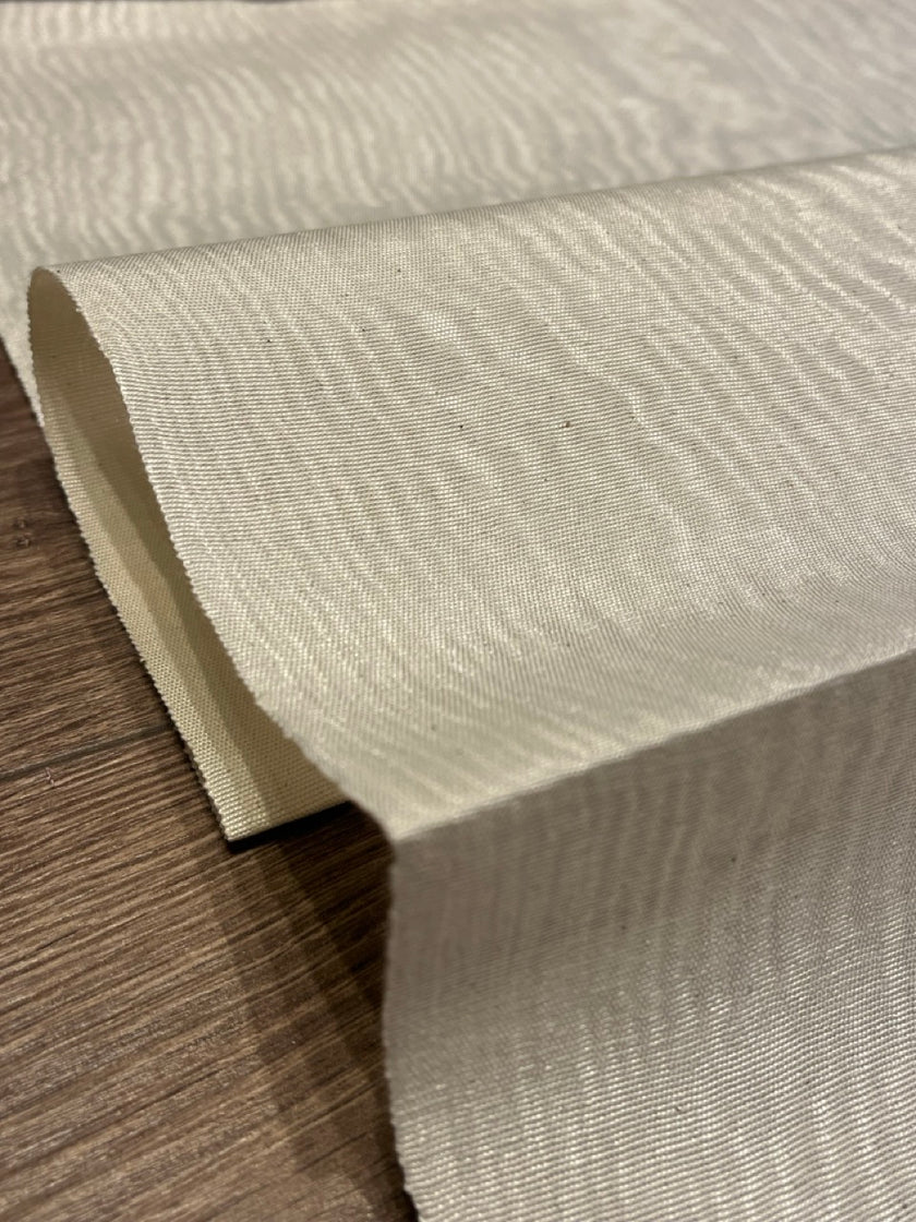 Ecru White Silk Moire For Home Textile Interior Fabrics, Watermark Pattern.