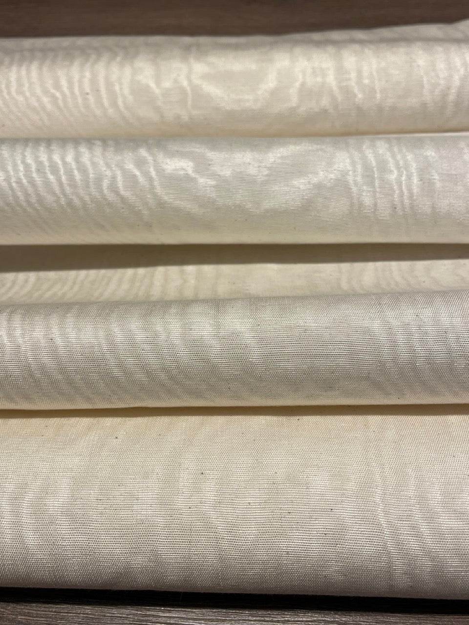 Ecru White Silk Moire For Home Textile Interior Fabrics, Watermark Pattern.