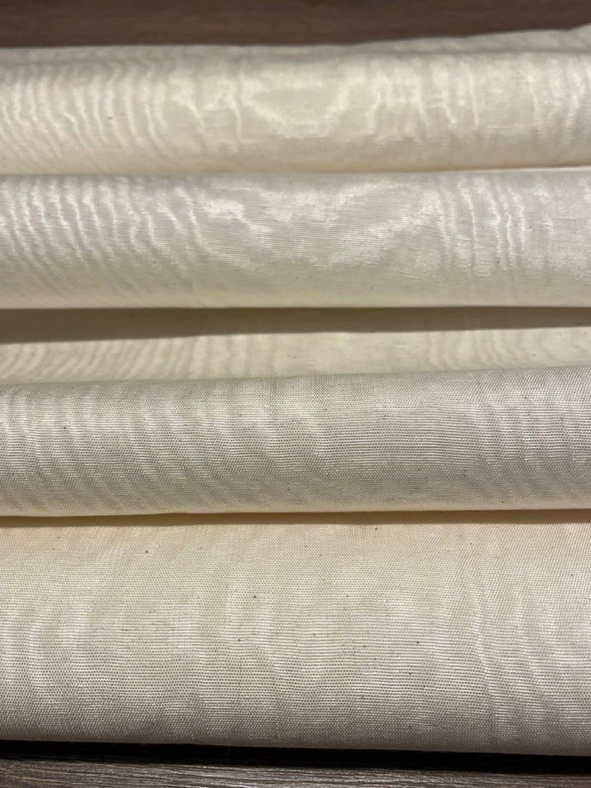Ecru White Silk Moire For Home Textile Interior Fabrics, Watermark Pattern.