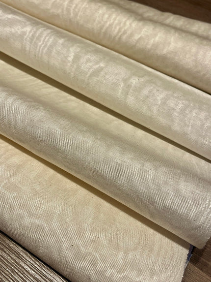 Ecru White Silk Moire For Home Textile Interior Fabrics, Watermark Pattern.