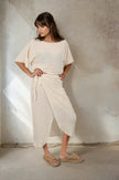 Neutral Textured Cotton Stretchy Crinkle Fabric.