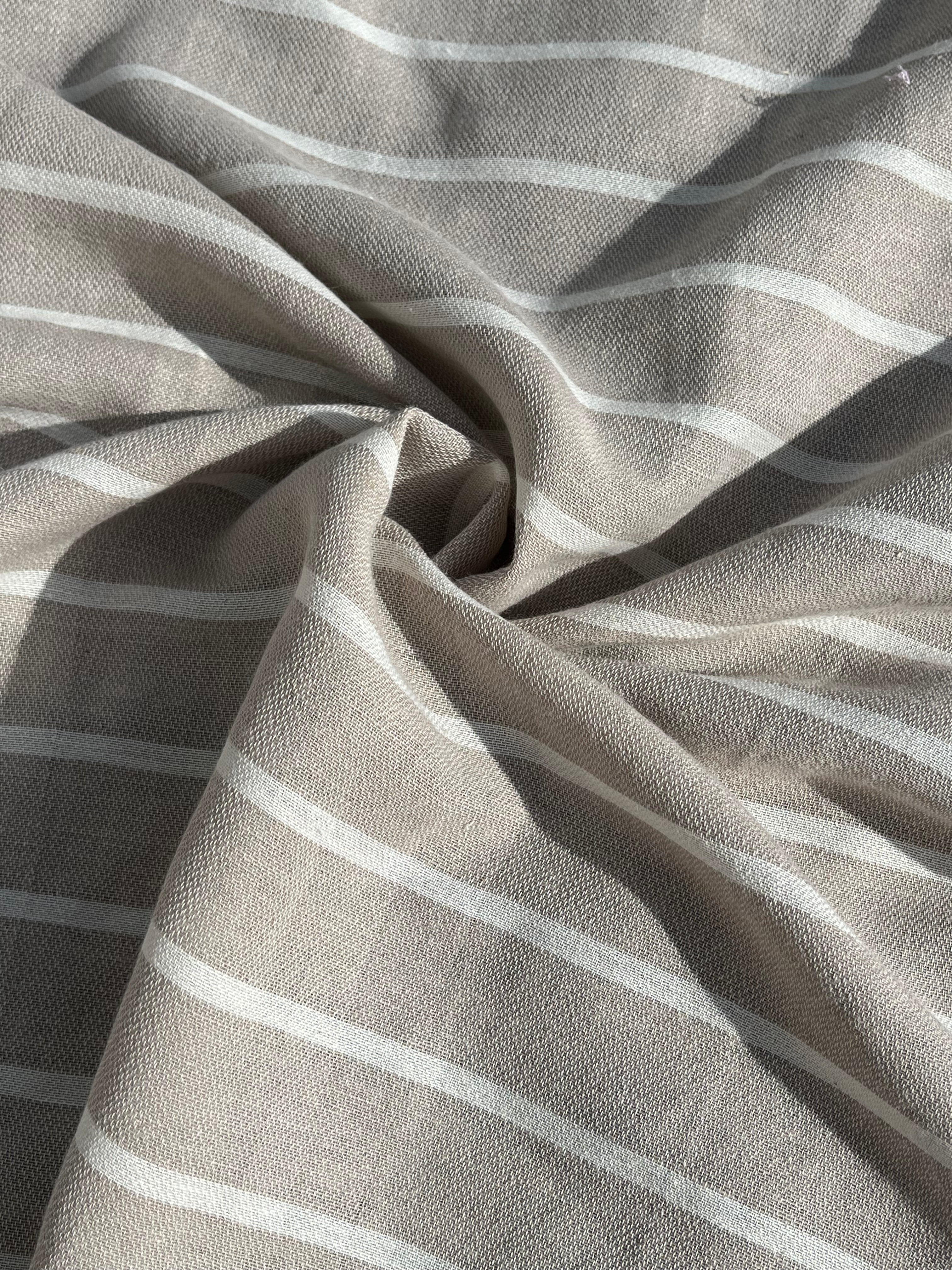 Gray- White Striped Linen Organic Cotton Blended Fabric By The Meter.