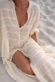 Shirred Cotton Fabric by Meter – 100% Fine Cotton, Double Layer, 110 cm Width, Natural Color