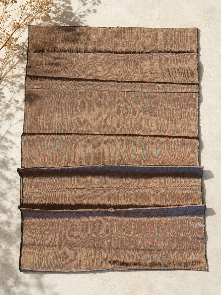 Taupe Brown Moire Kutnu Silk Fabric – Handwoven Ottoman Textile
