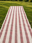Vintage Blue Striped Grain Sack Linen Fabric – French Farmhouse Upholstery Textile | Organic Linen Cotton