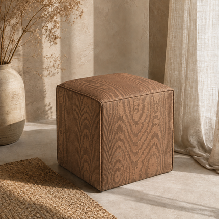 pouf covered with silk moiré fabric