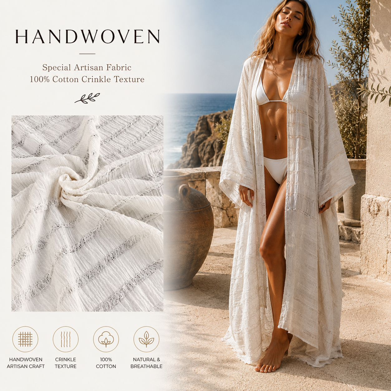 Premium Handwoven Loose Weave Crinkle Cotton Fabric | Resort Wear Textile