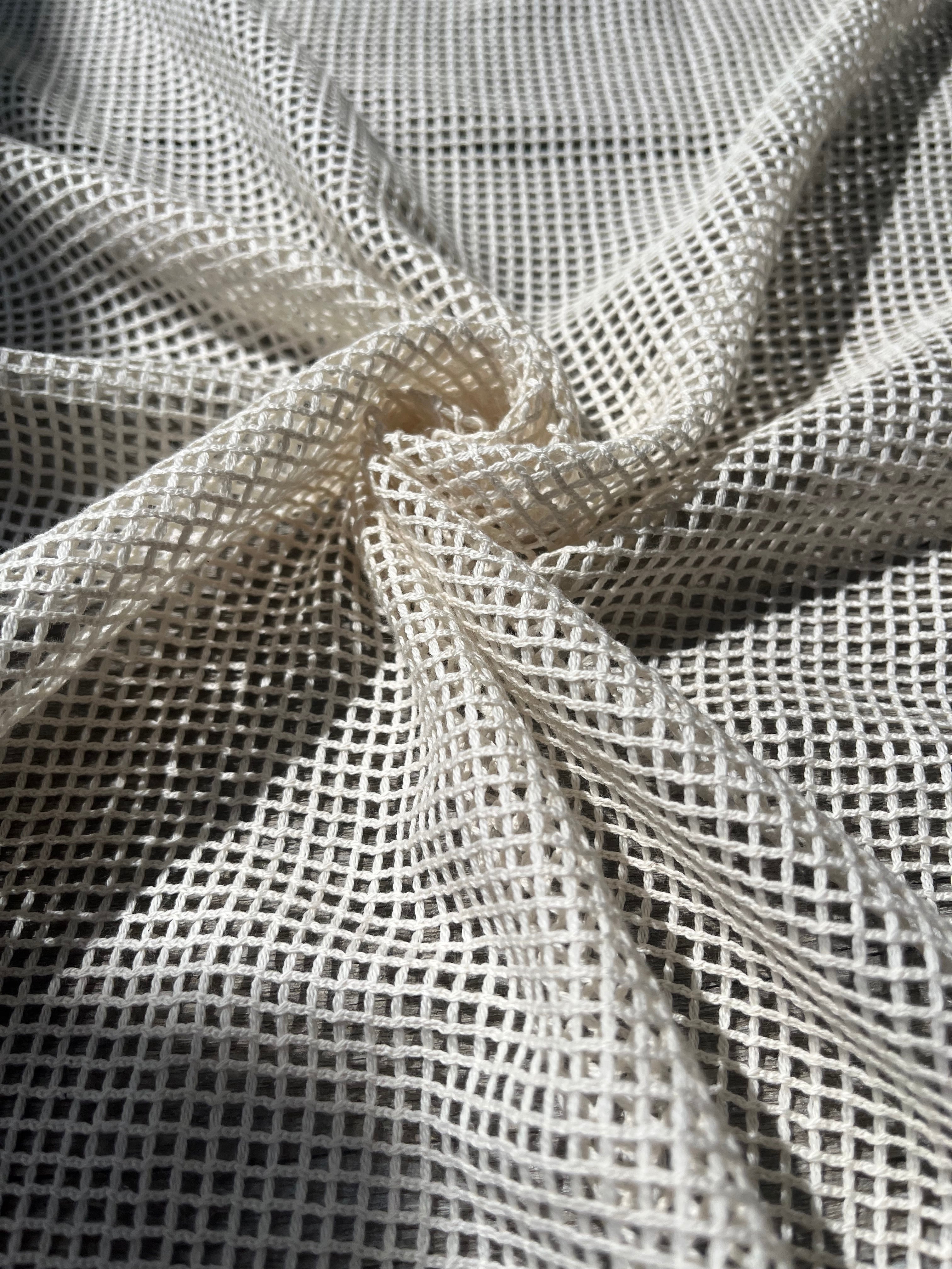Mesh Cotton Soft Organic Fabric, Ecru White .