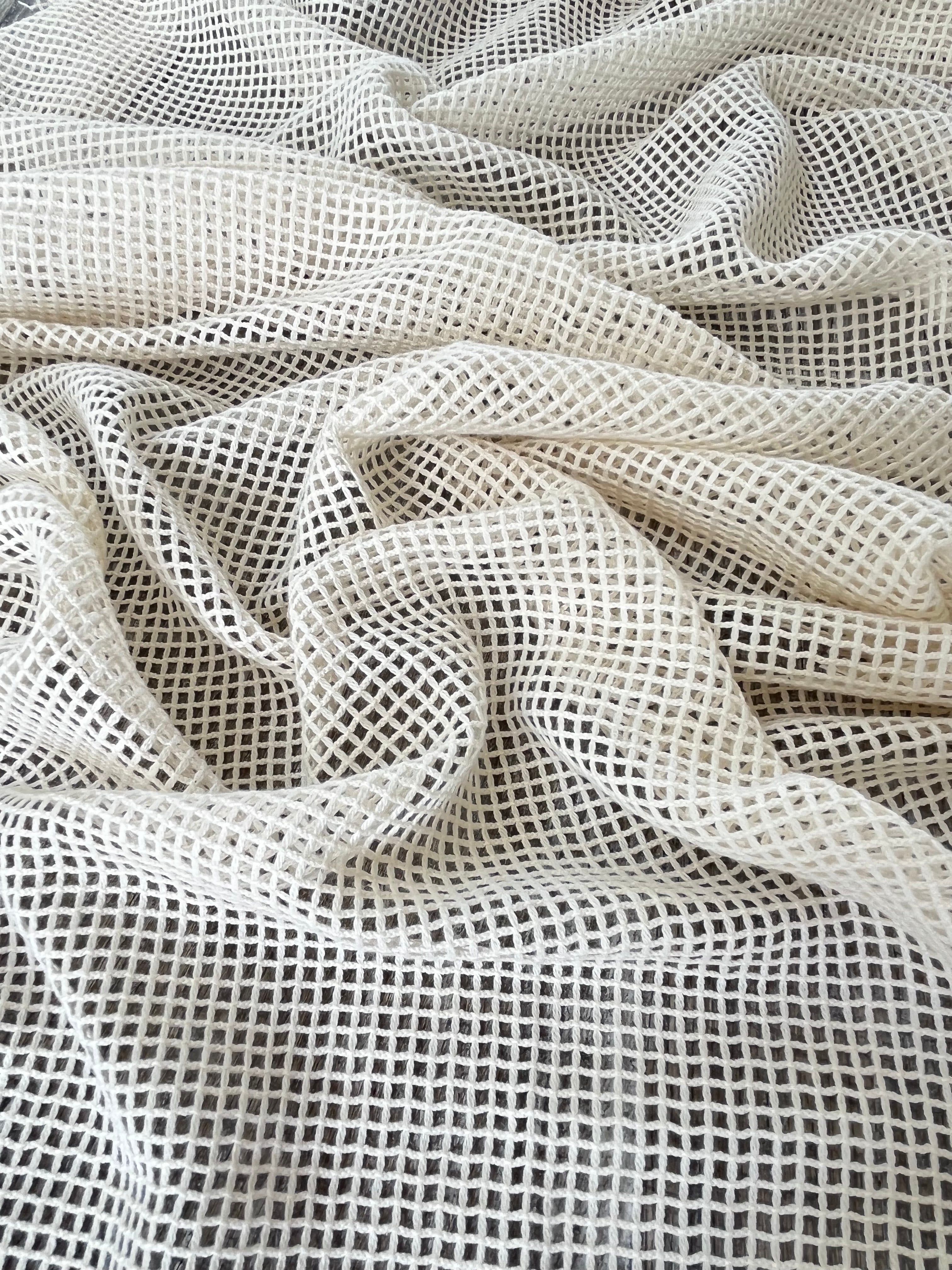 Mesh Cotton Soft Organic Fabric, Ecru White .