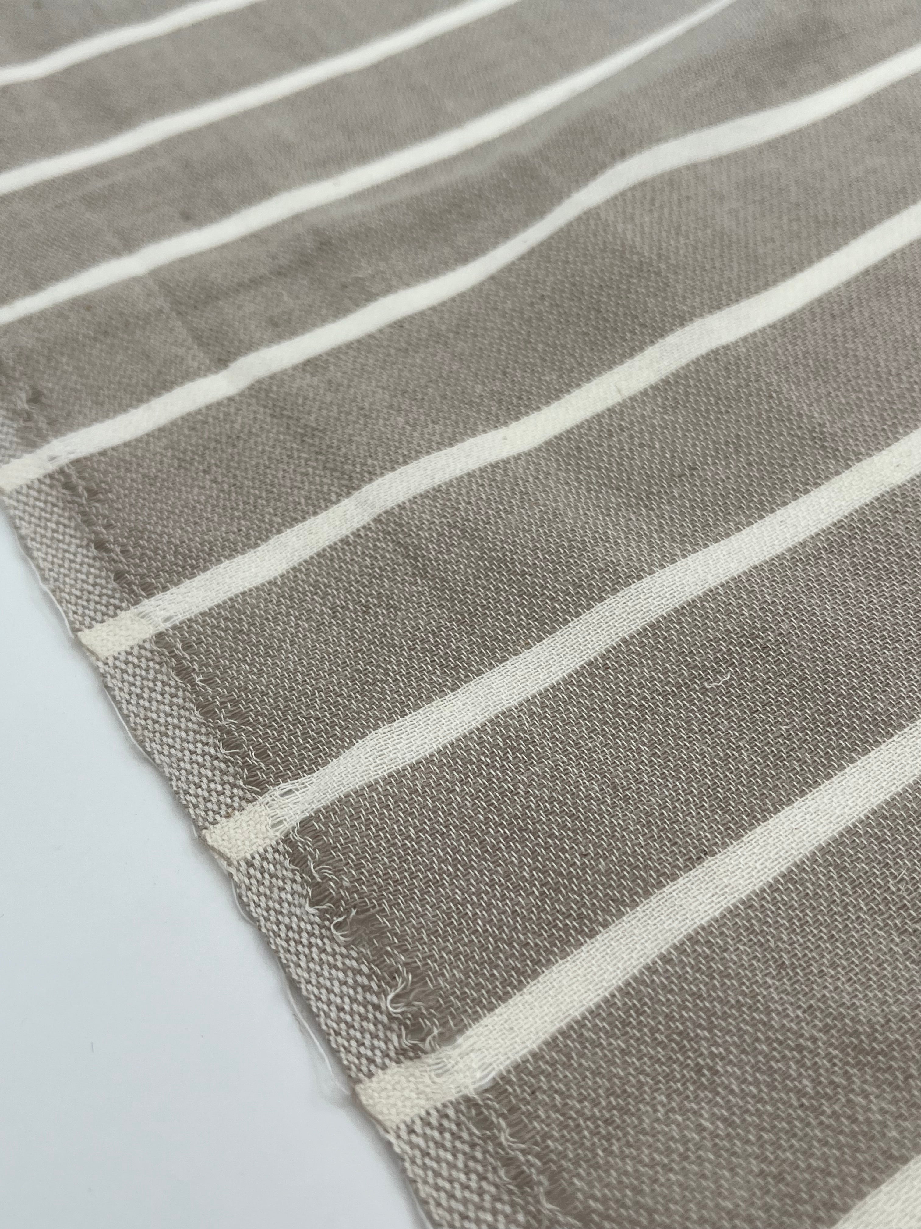 Gray- White Striped Linen Organic Cotton Blended Fabric By The Meter.